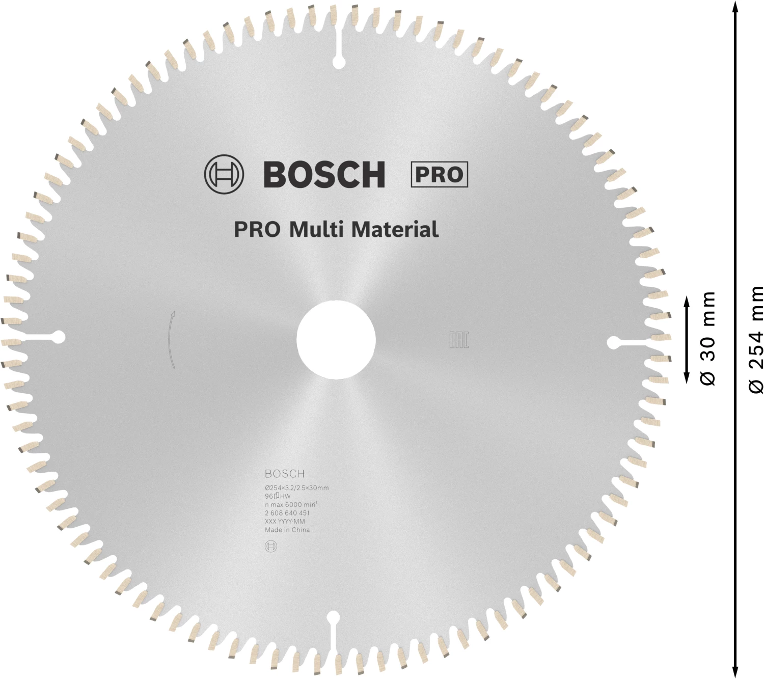 Bosch 2608640451 PRO cirkelzaagblad - 254 x 30 x 96T - multi materiaal-image
