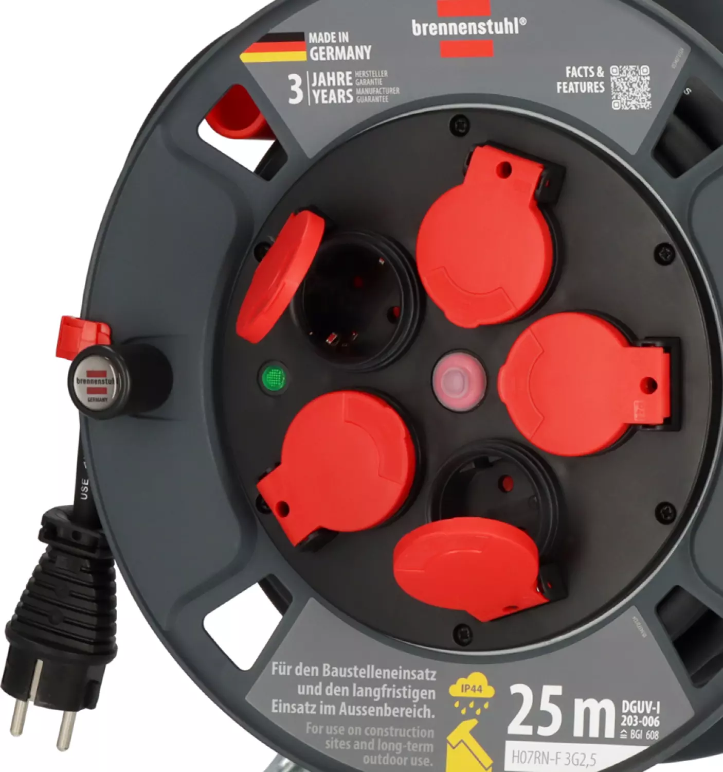 Enrouleur De Câble Brennenstuhl SteelCore SC 3210 - 33 M, Câble H07BQ-F 3G2,5, IP44 - Pour Chantier, Extérieur - 2