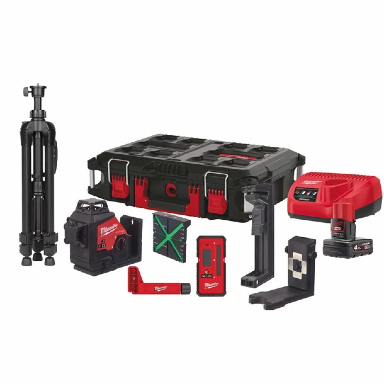 Milwaukee M12 3PLKIT-401P Kit laser sans-fil - 12V Li-Ion - (1x 4,0 Ah) - coffret - 3 lignes - Vert - 38 m-image