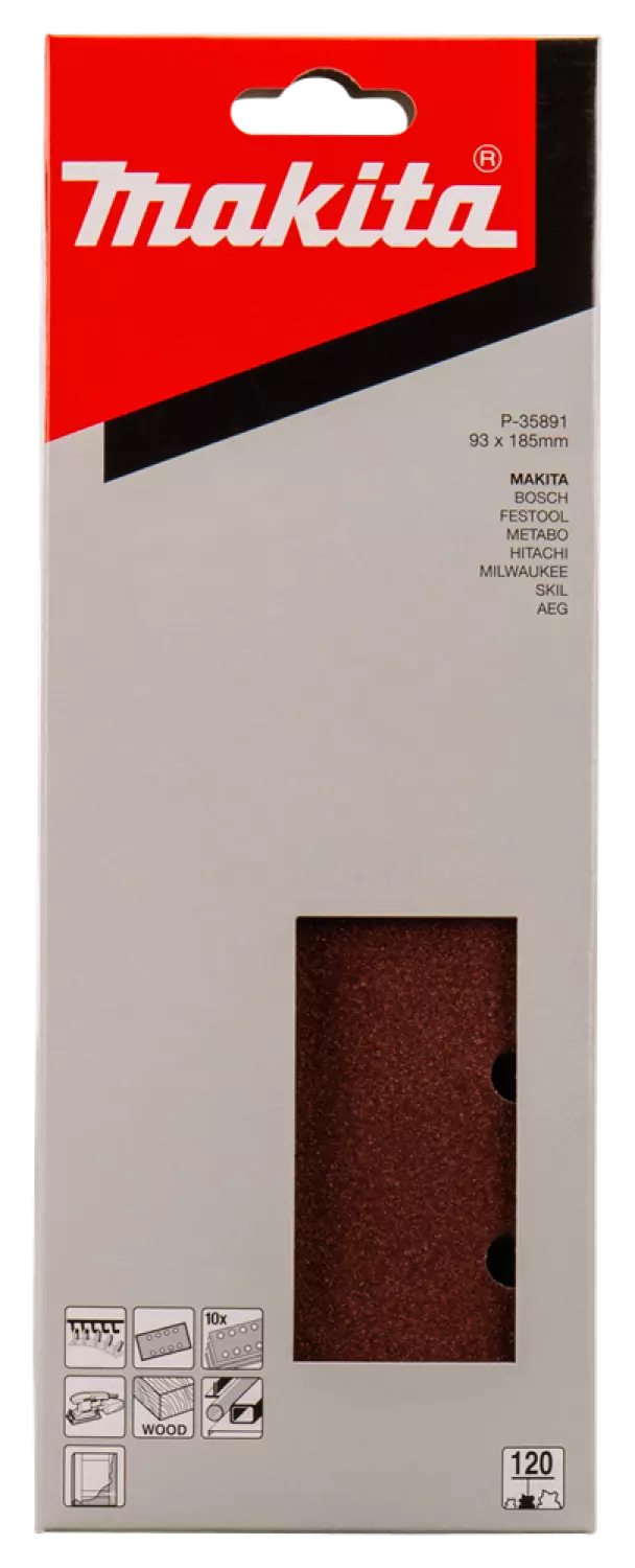 Makita P-35891 Vlak schuurvel Red - K120 - 93 x 185mm (10st)-image