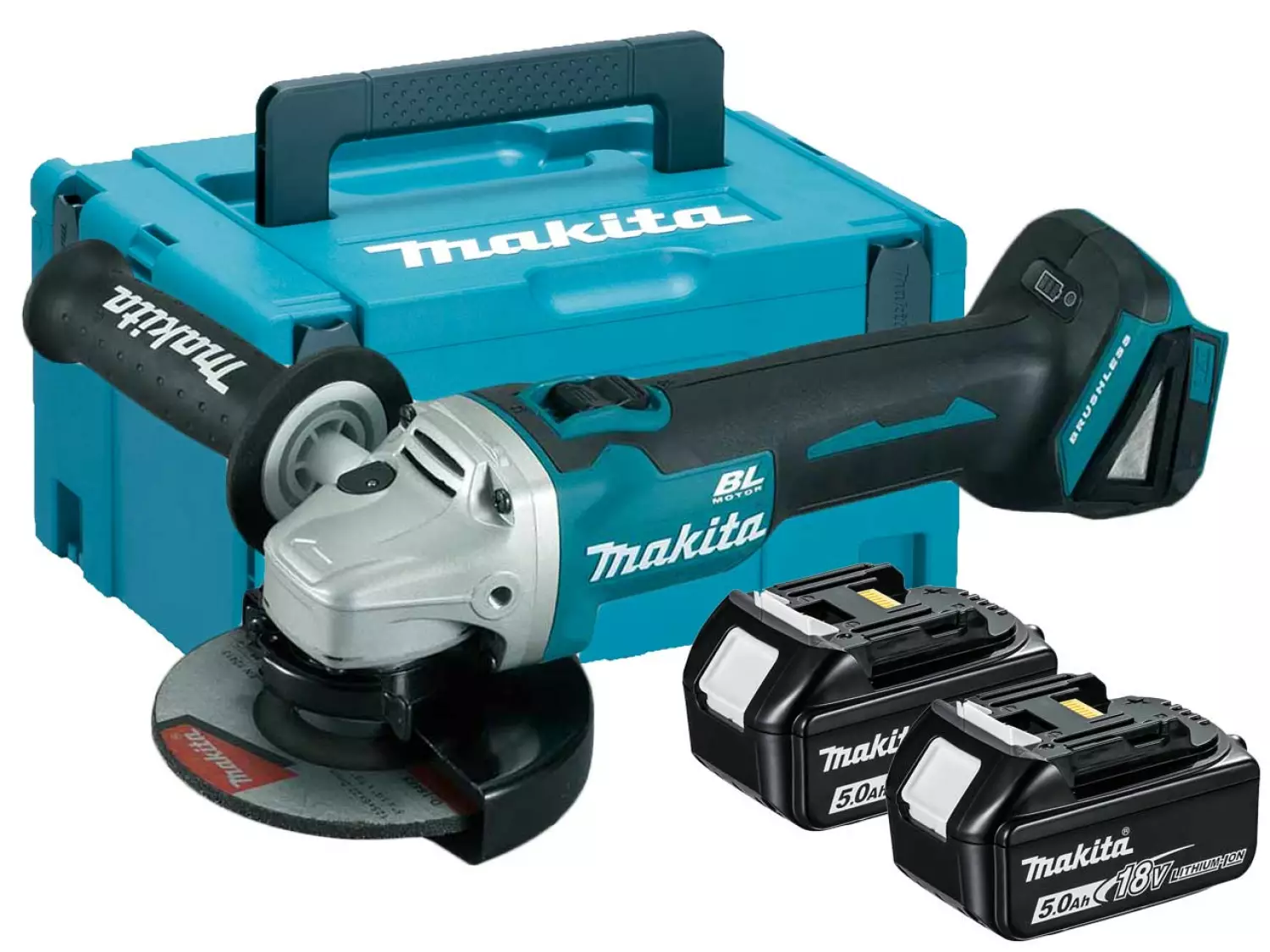 Makita DGA506RTJ Meuleuse d'angle sans-fil - 18V Li-ion - 2 batteries 5,0 Ah - Coffret - 125 mm - Sofstart - Brushless-image