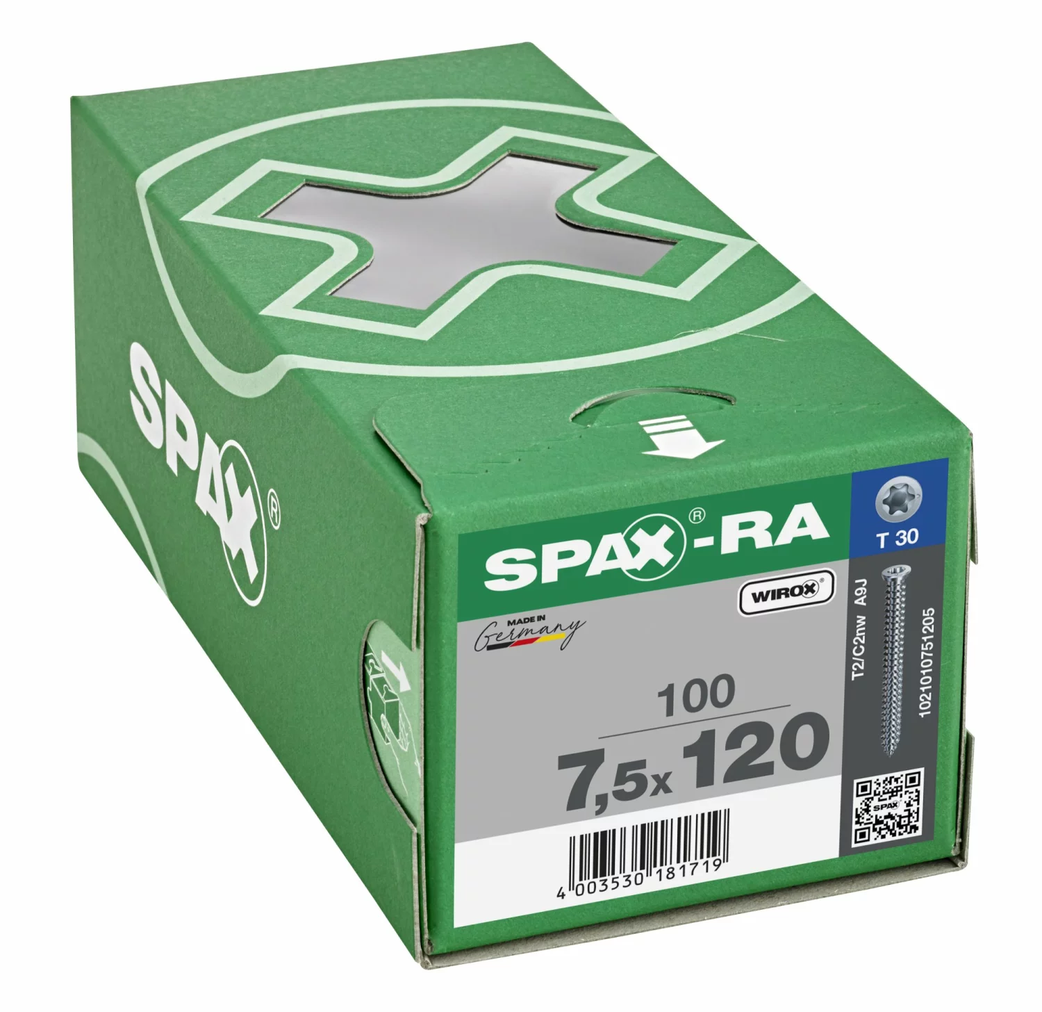 SPAX-Ra 1021010751205 Kozijnschroef, Platverzonken kop, 7.5 x 120, Voldraad, T-STAR plus T30 - WIROX - 100 stuks-image