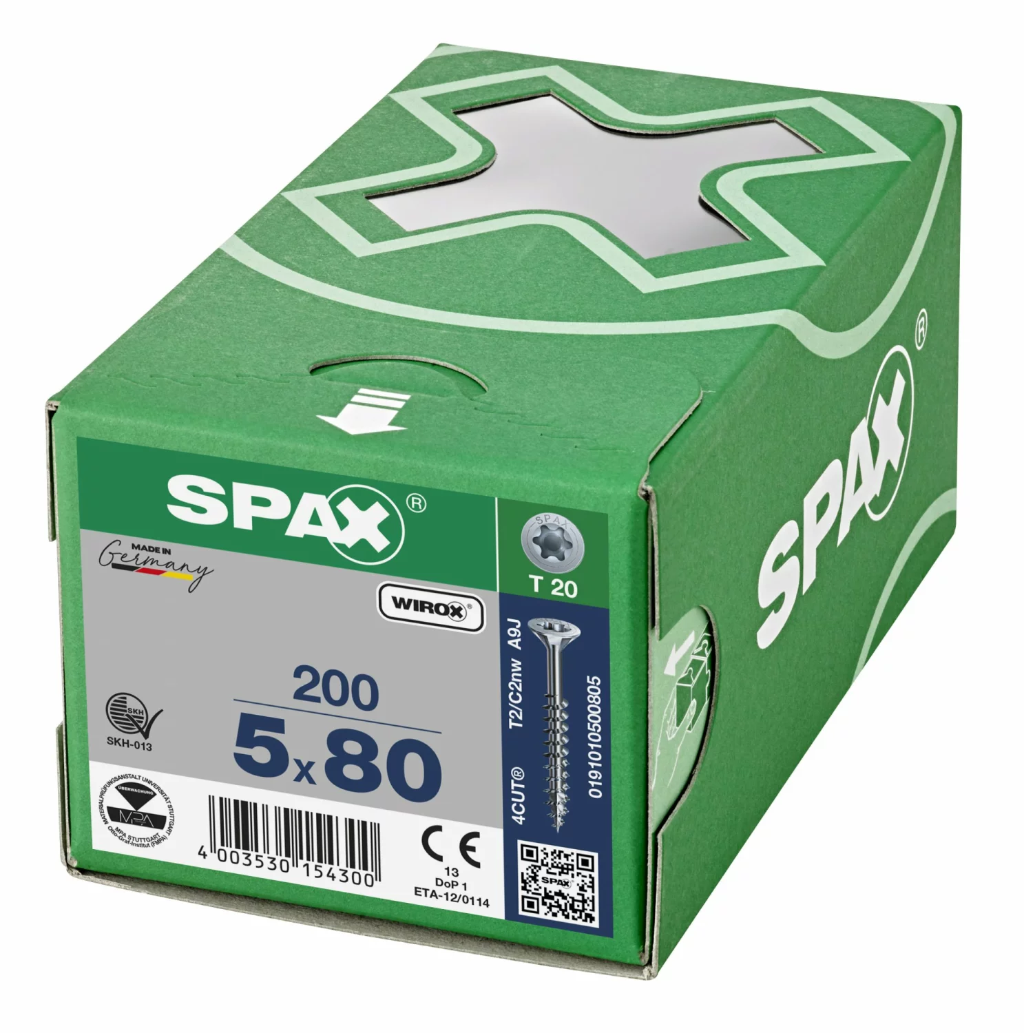 SPAX 191010500805 Universele schroef, Verzonken kop, 5 x 80, Deeldraad, T-STAR plus T20 - WIROX - 200 stuks-image