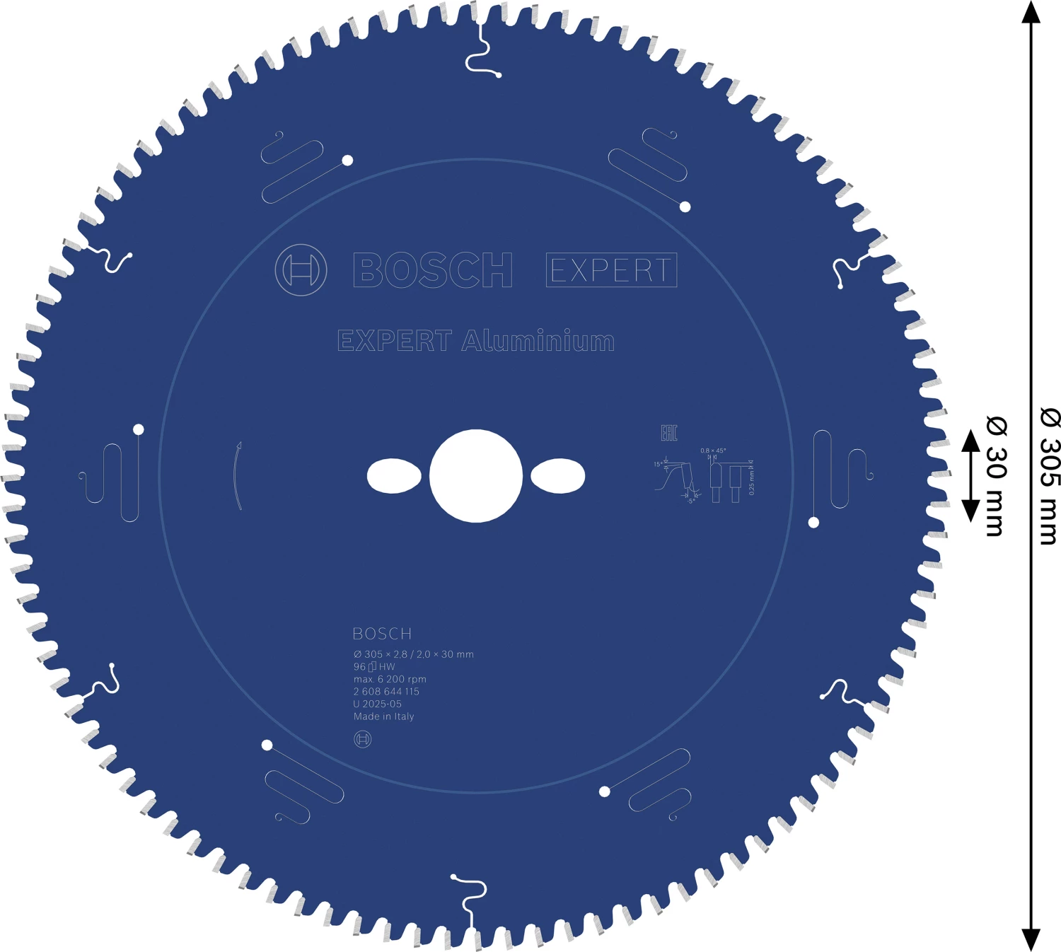 Bosch 2608644115 - Lame de Scie Circulaire Expert pour Aluminium, 305 x 30 x 2,8 mm, 96D-image
