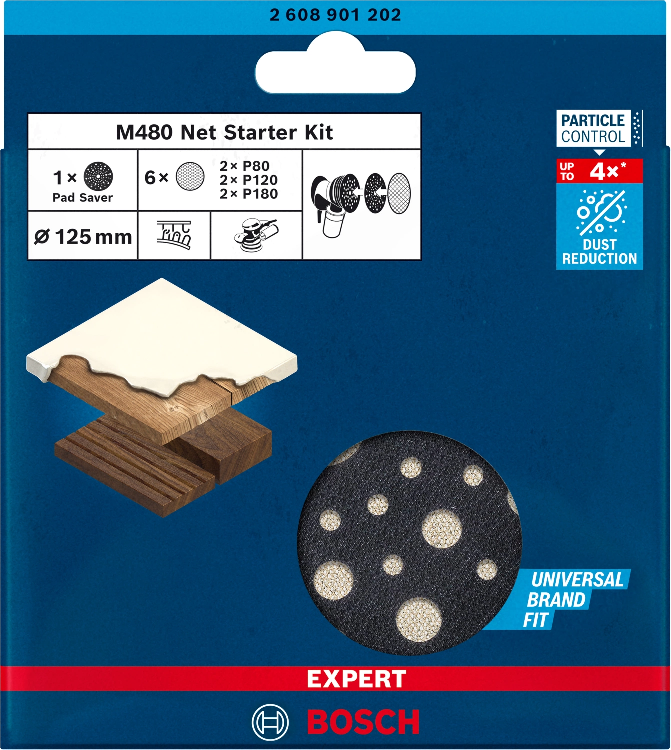 Bosch 2608901202 Kit de ponçage Expert M480 6 pièces + tampon intermédiaire - 125 mm-image