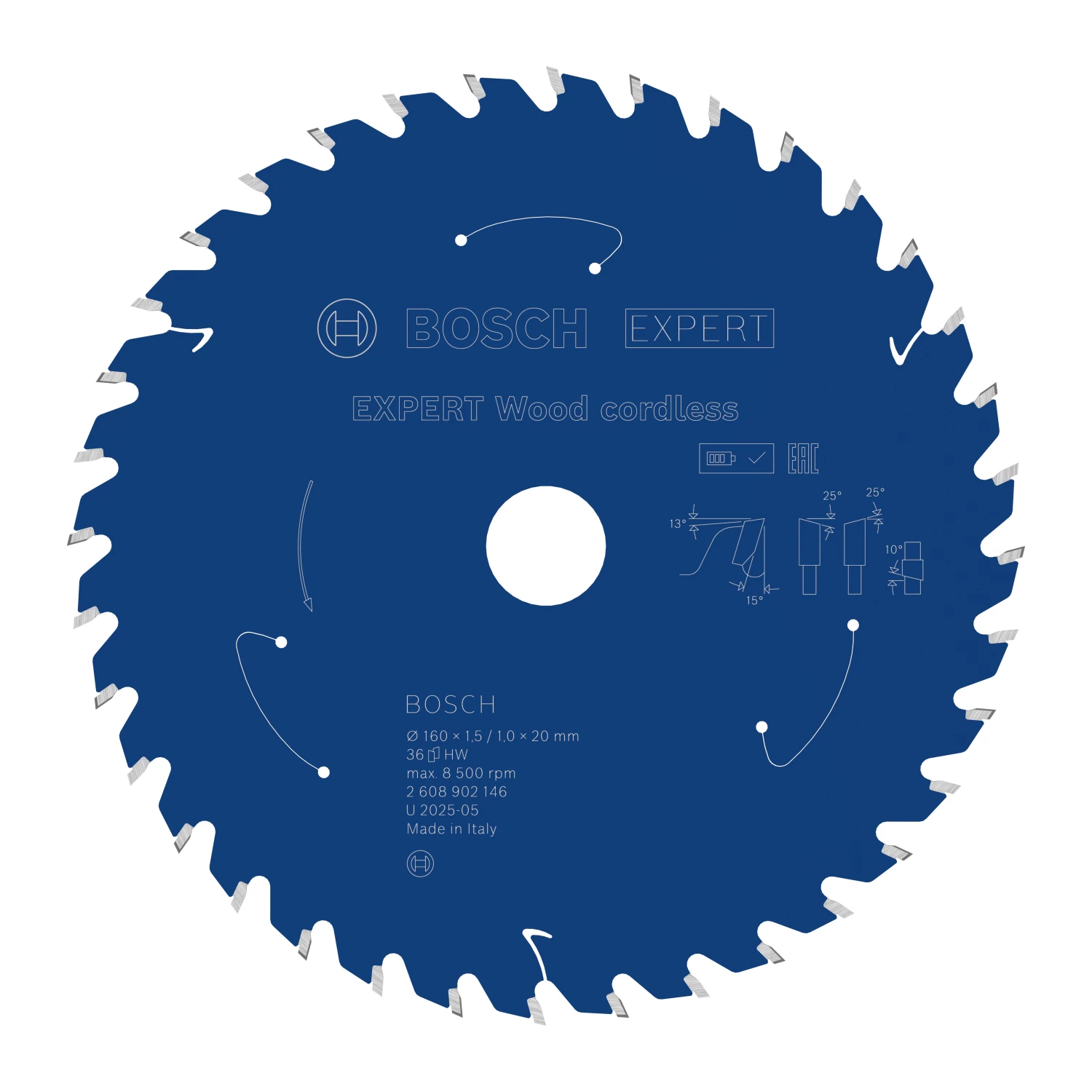 Bosch 2608902146 Lame de scie circulaire sans fil EXPERT pour bois - 160 x 20 x 36D-image