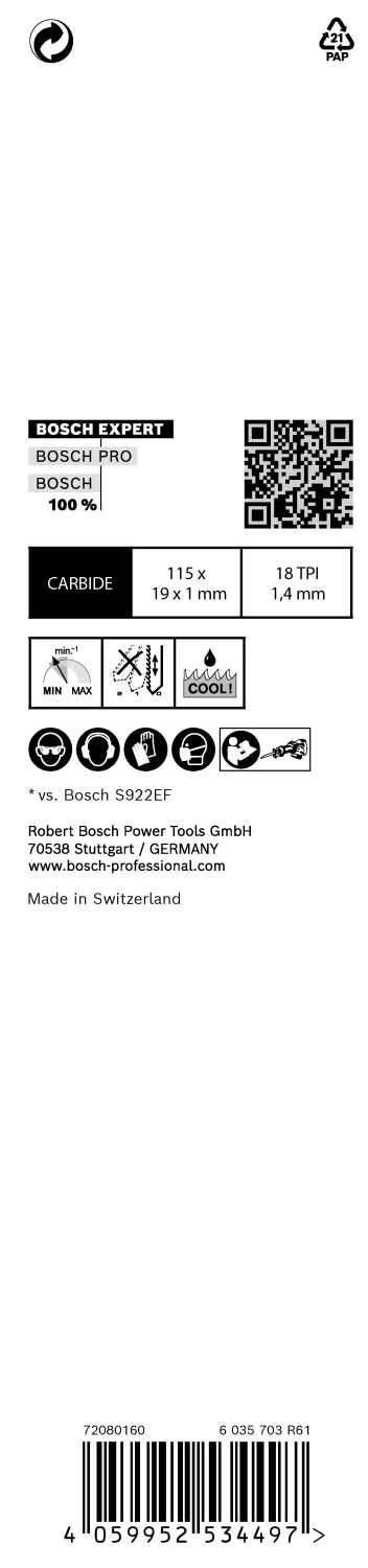 Bosch EXPERT 2608900359 - EXPERT Lame de scie sabre S522EHM Thin Tough Metal