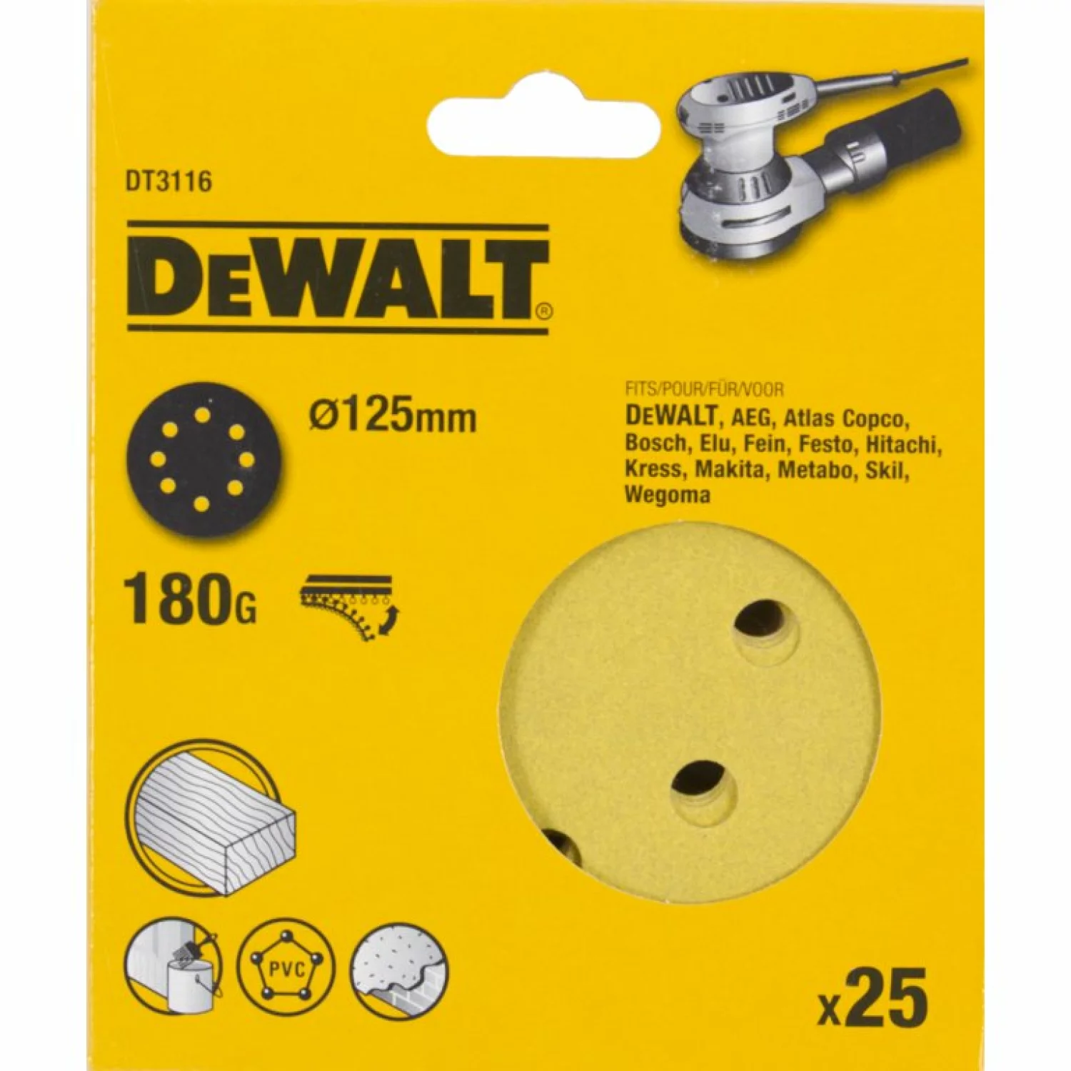 DeWALT DT3116 Schuurschijf - K180 - 125mm (25st)-image