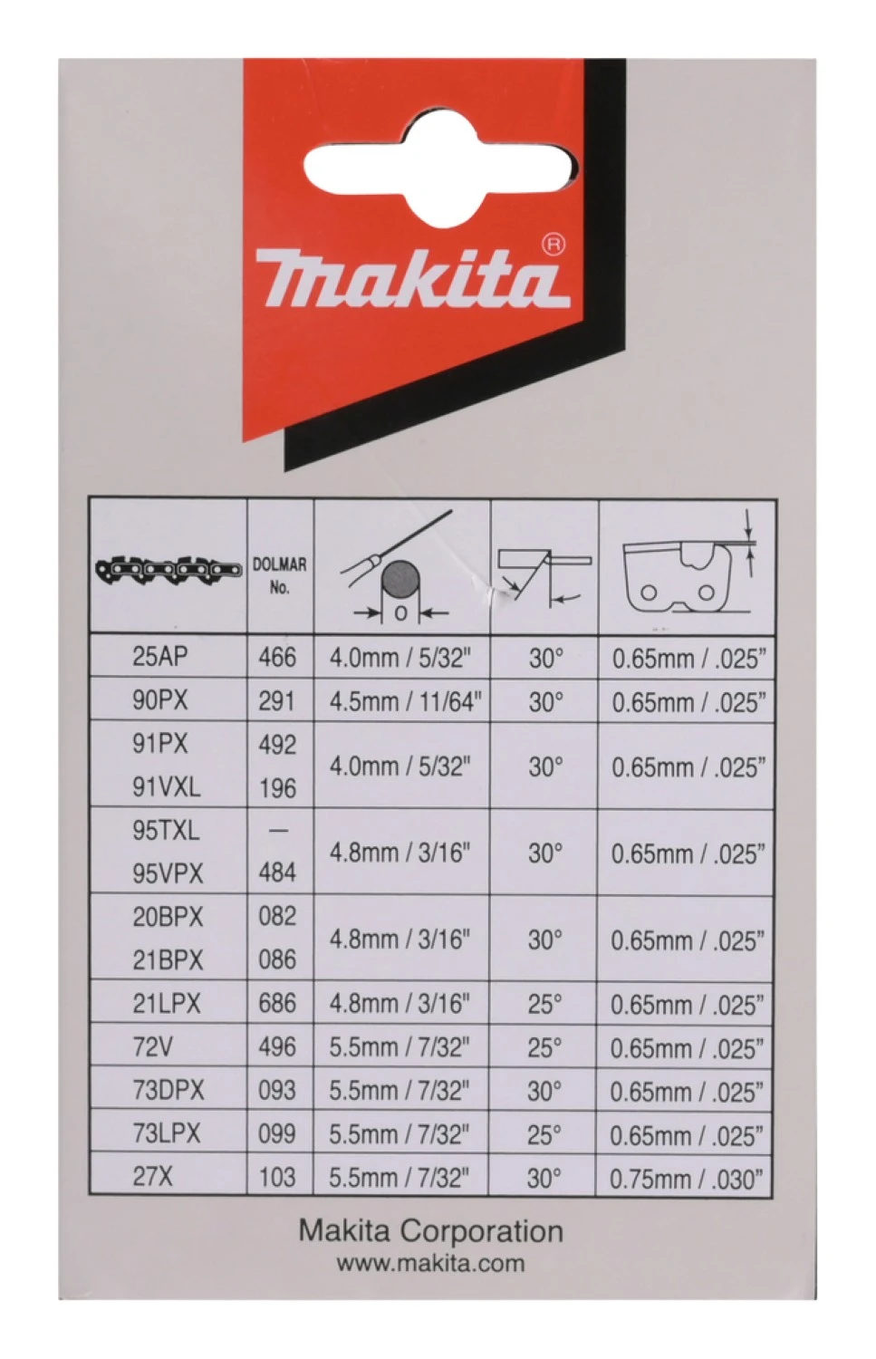 Makita 191H10-7 Chaîne 092 Rnd 3/8X1,3 S46