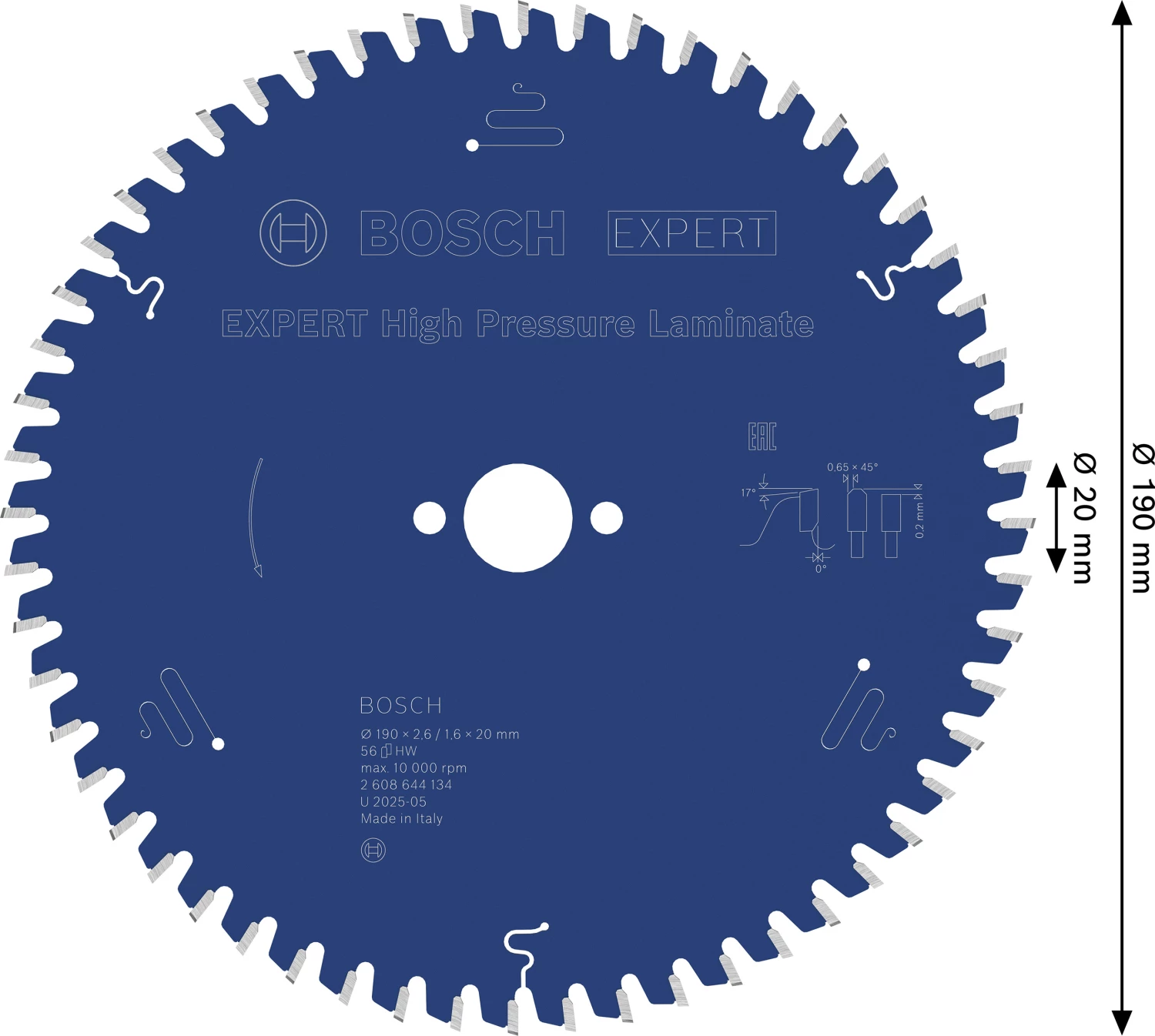 Bosch 2608644134 EXPERT cirkelzaagblad - 190 x 20 x 56T - laminaat-image