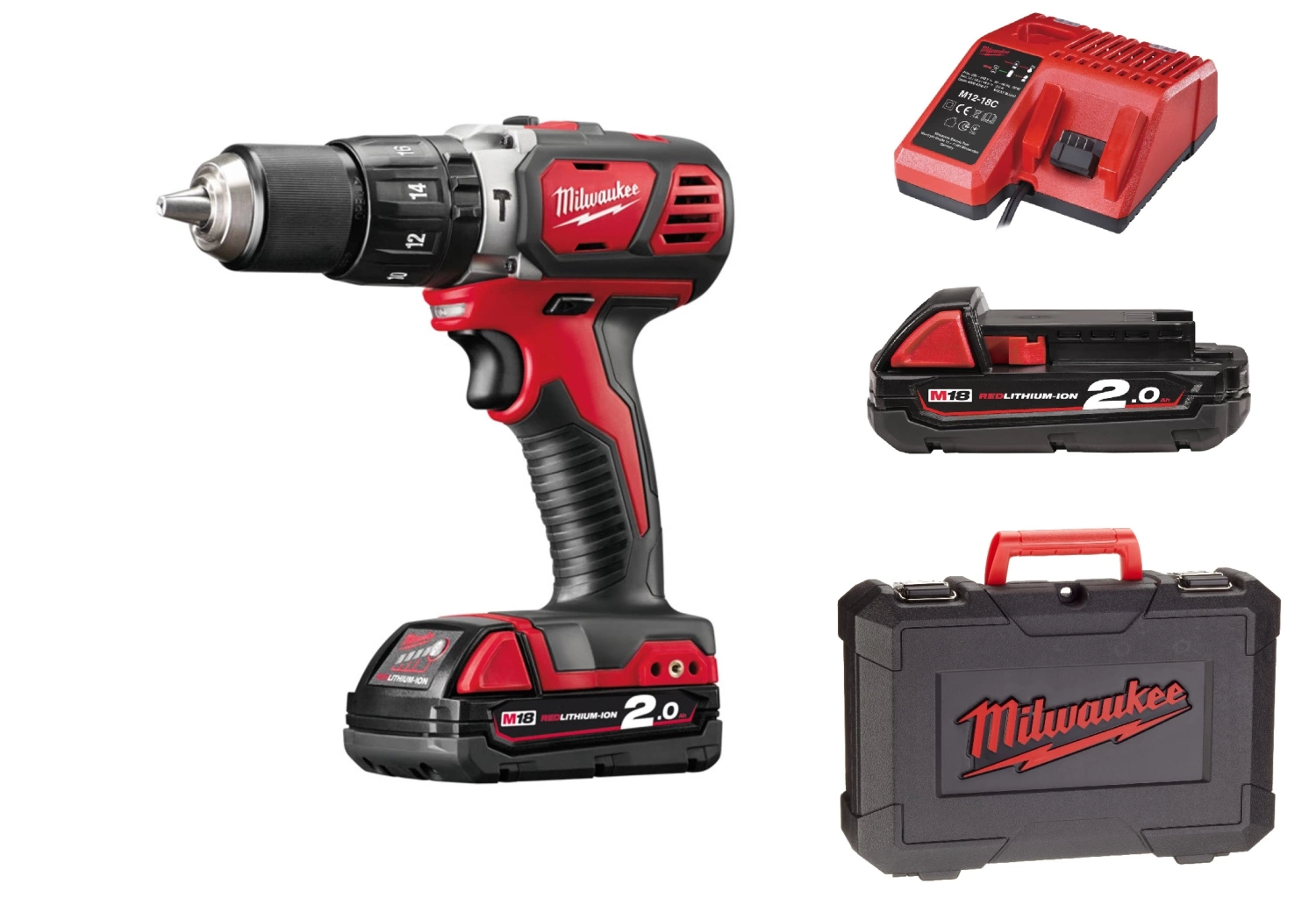 Milwaukee M18 BPD-202C 18V Li-Ion accu klopboor-/schroefmachine set (2x 2.0Ah accu) in koffer-image