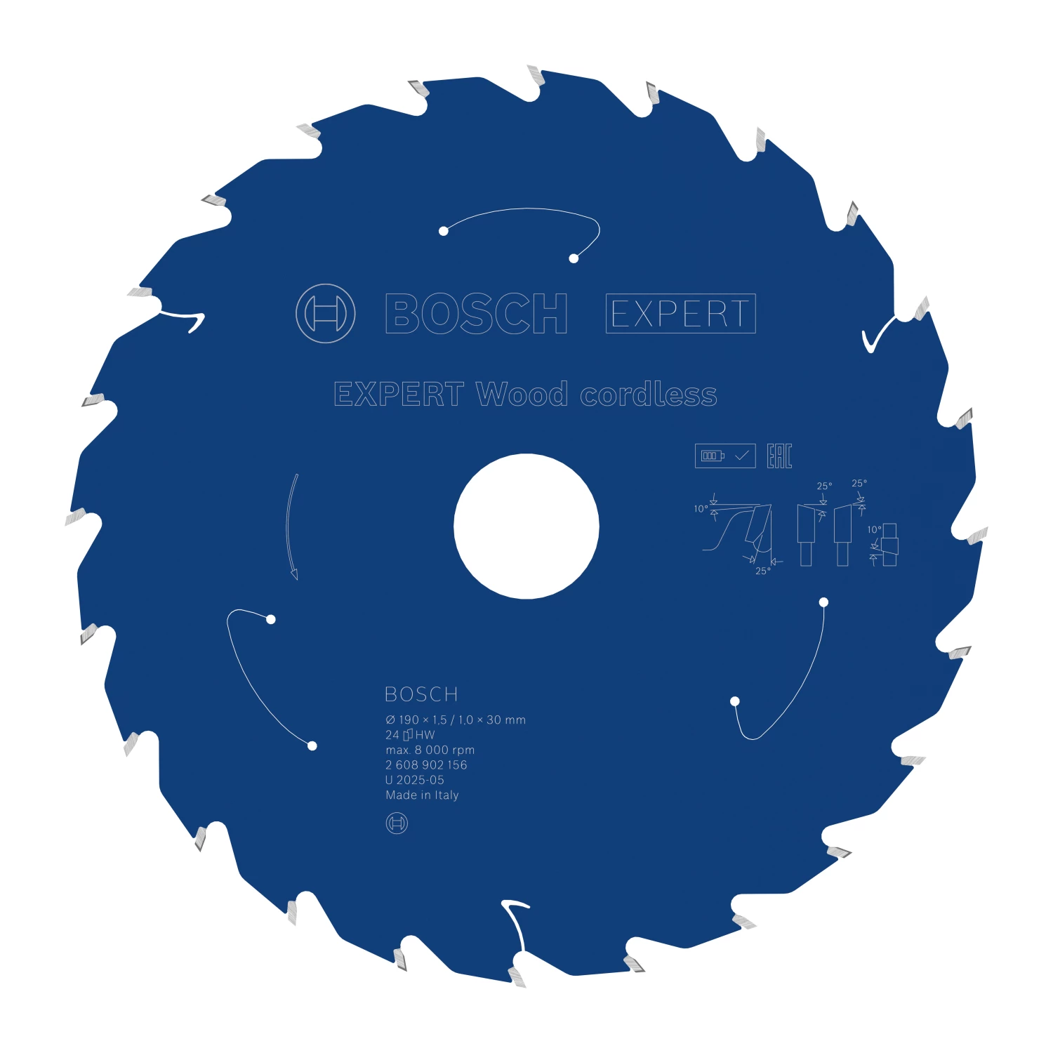 Bosch 2608902156 Lame de scie circulaire sans fil EXPERT pour bois - 190 x 30 x 24D