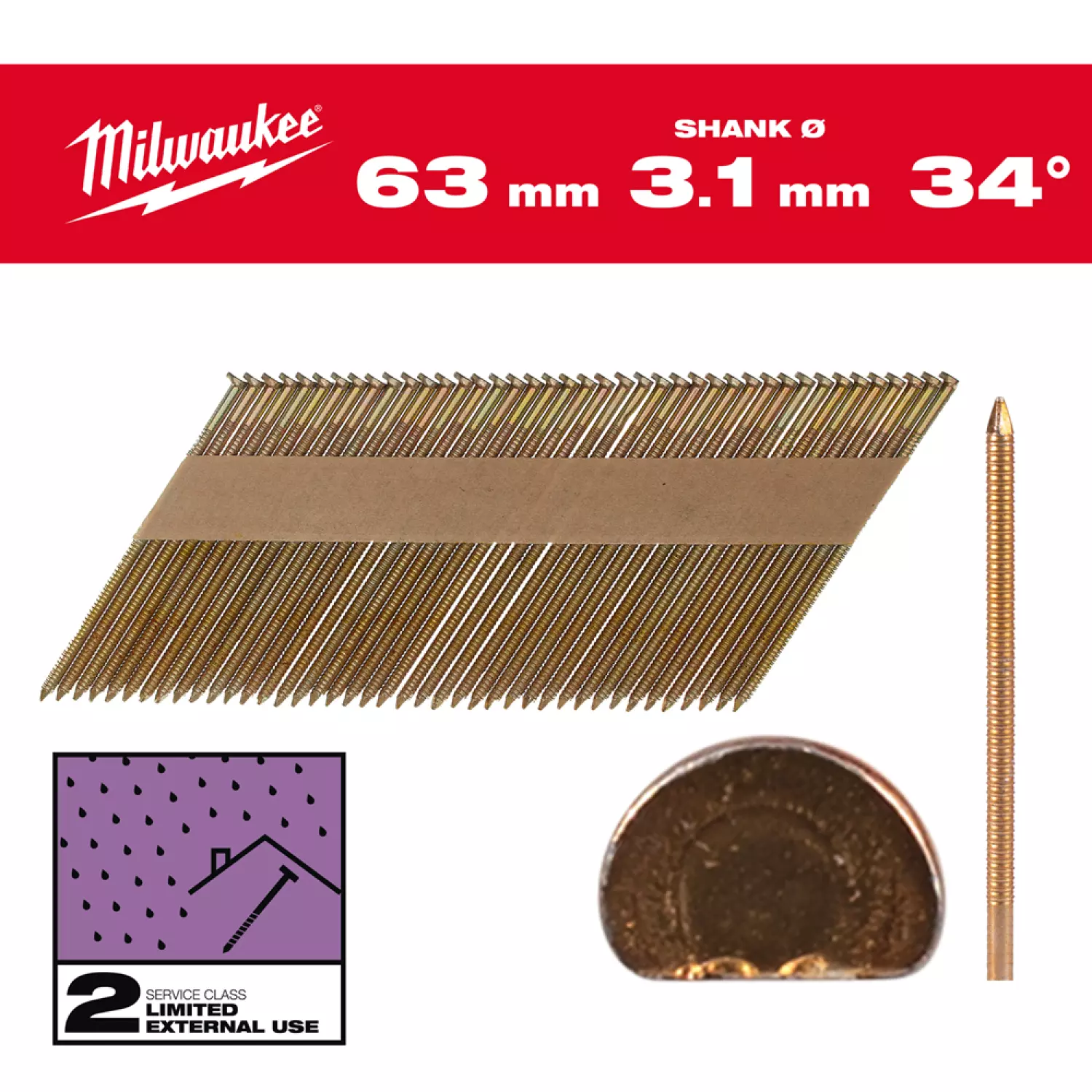 Milwaukee 4932492609 Nagels D-kop 34 63x3,1mm/RS/G/SC2-2,2kpc-image