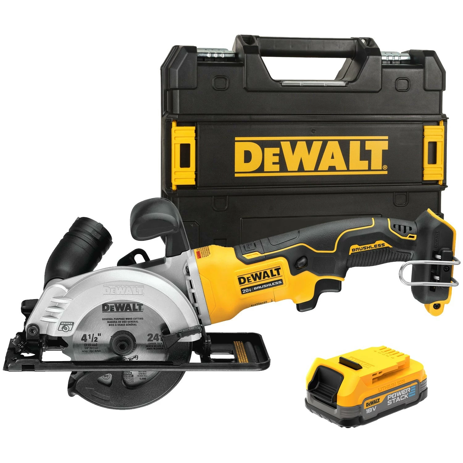 DeWALT DCS571E1T-XJ 18V Li-ion Accu Cirkelzaag set (1x PowerStack accu) in TSTAK koffer - 115mm-image