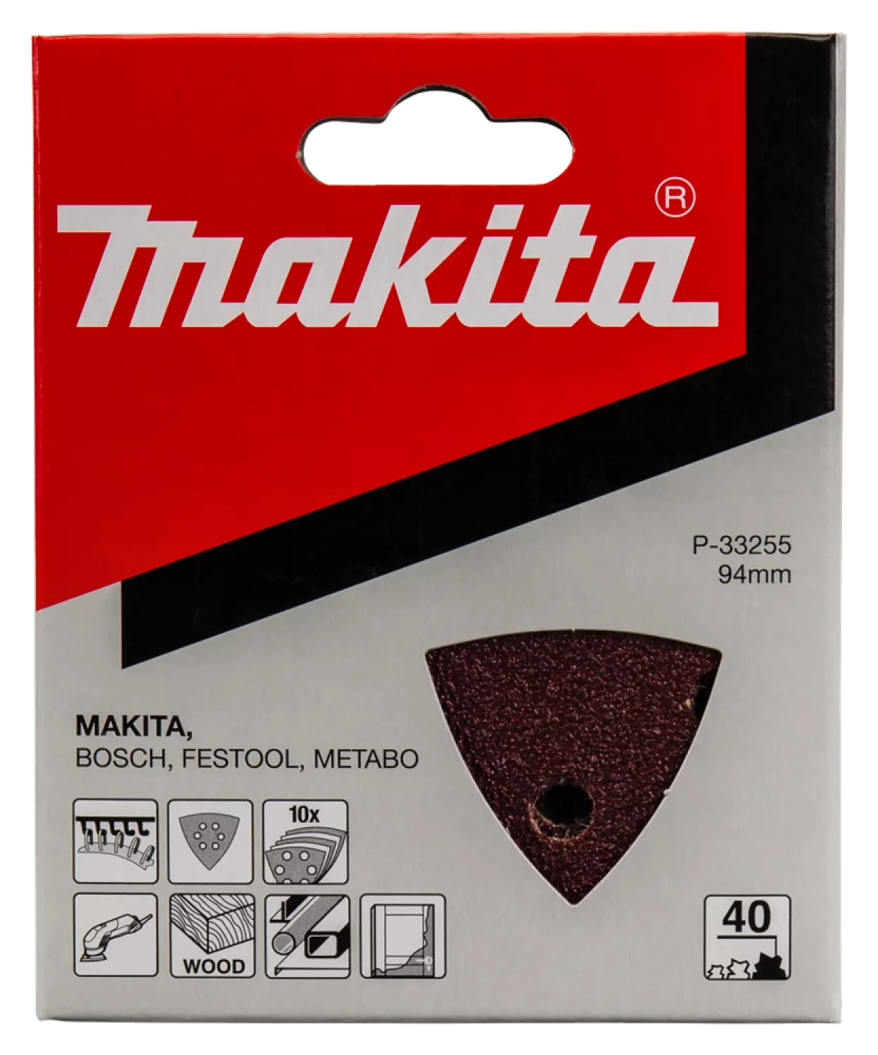 Makita P-33255 Deltaschuurvel Red - K40 - 94x94x94mm (10st)-image