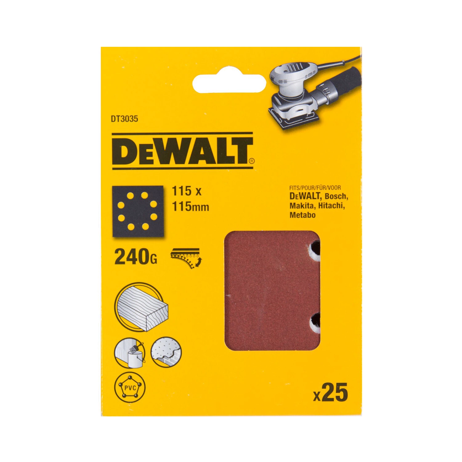 DeWALT DT3035 Schuurpapier 1/4 - K240 - 115x115mm - 25st
