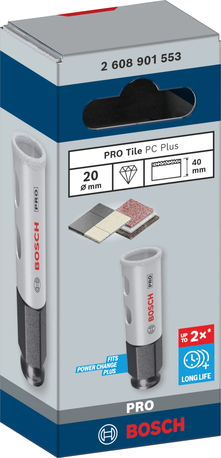 Scie-cloche diamantée pour carrelage Bosch 2608901553 PRO Tile PC Plus - 20 mm-image