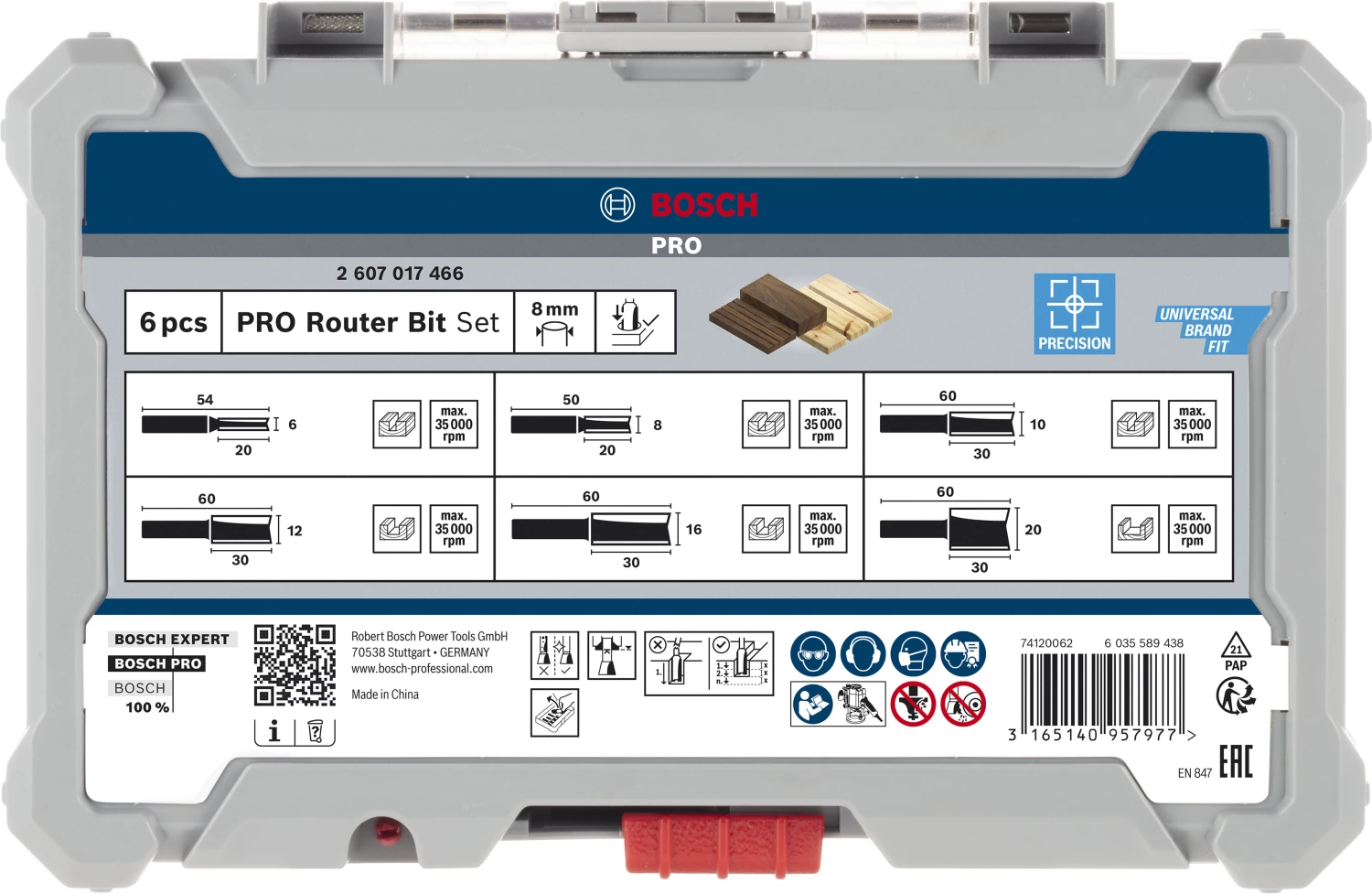 Bosch 2607017466 6-delige Frezenset in cassette - Rechte schacht - 8mm-image