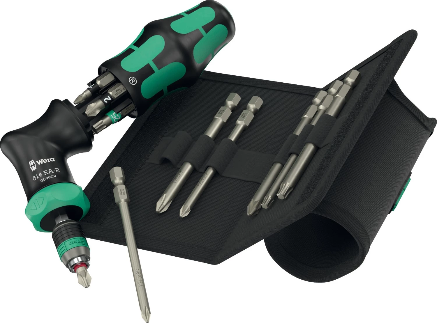 Wera 05051536001 13 pièces Kraftform Kompakt Pistol RA-R 2 tournevis à embouts interchangeables dans un étui - avec fonction cliquet-image