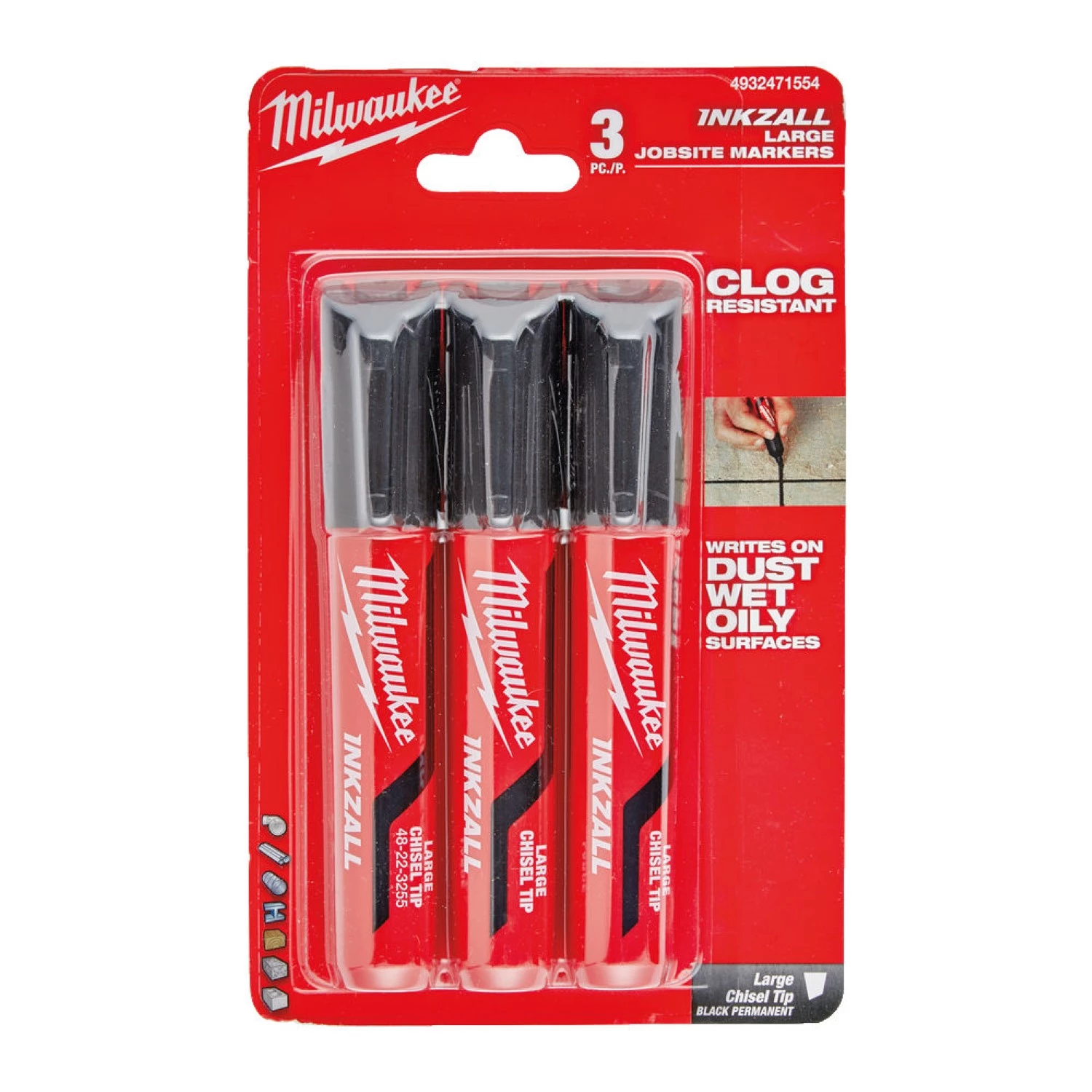 Milwaukee 4932471554 INKZALL™ Marqueur - Chisel L - Noir - 6.2 mm (3pcs)-image