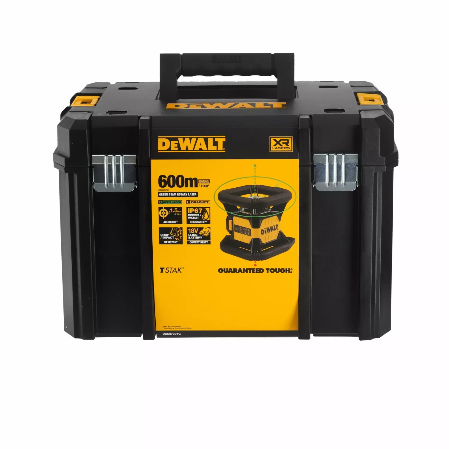 DeWALT DCE079D1G 18V Ensemble de laser rotatif incl. récepteur dans une valise - Vert - 76m - IP67-image