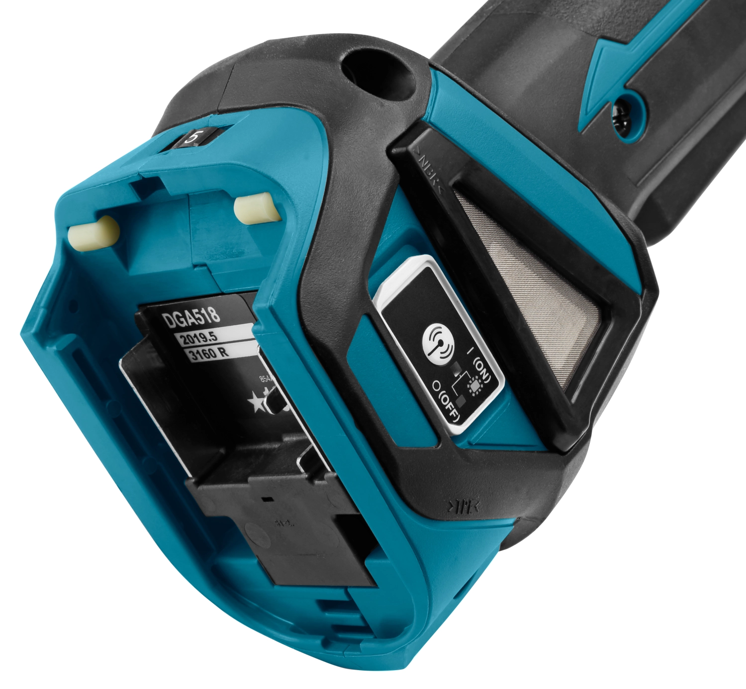 Makita DGA518RTJU 18V Li-Ion Accu AWS haakse slijper set (2x 5.0Ah accu) in Mbox - 125mm - koolborstelloos-image