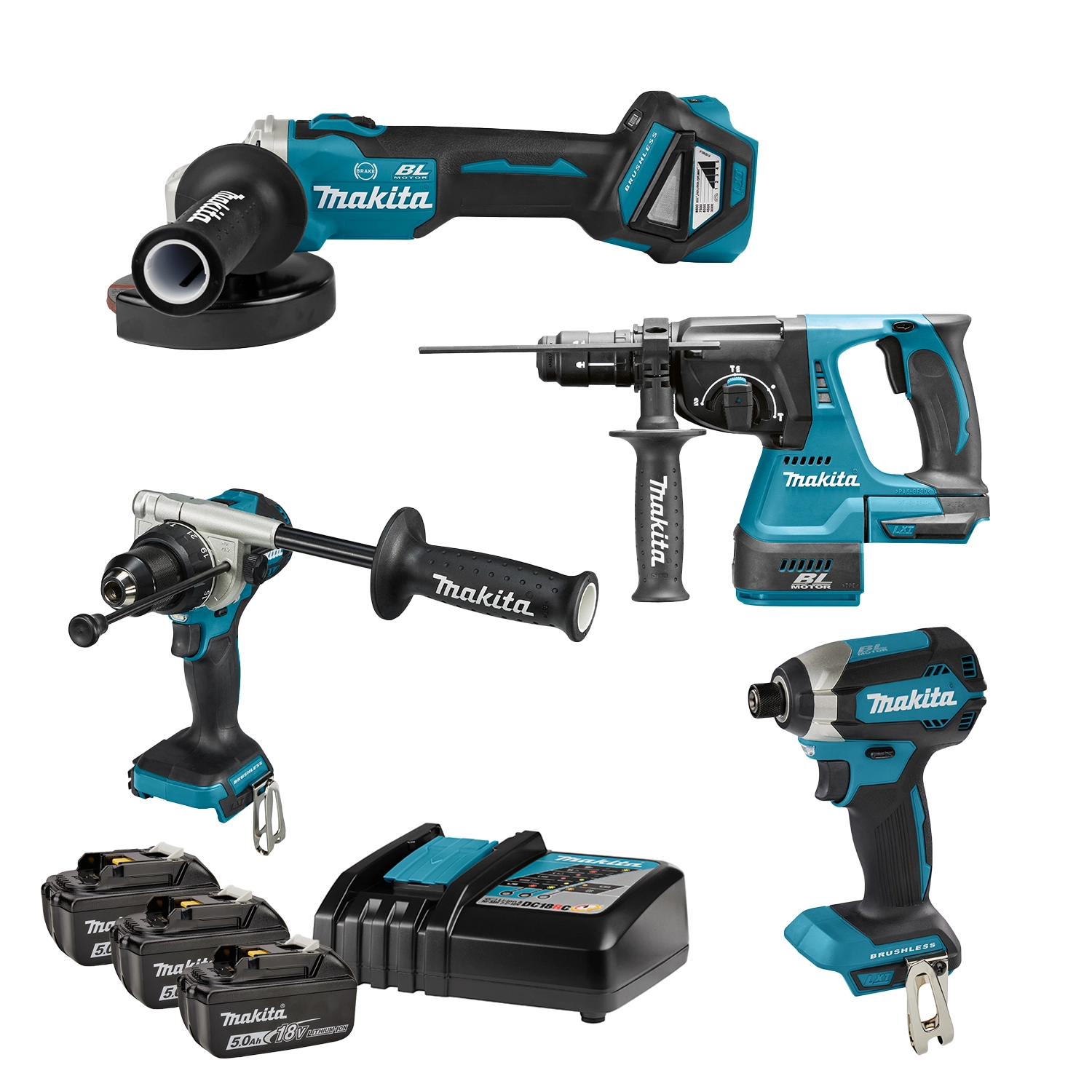 Makita DLX4158TJ Kit combiné 4 pièces (3 batteries 5,0 Ah + chargeur de batterie)-image