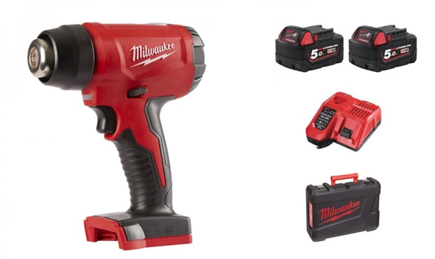 Milwaukee M18 BHG-502C Décapeur thermique compact à batteries 18V Li-Ion (2x batterie 5,0Ah) dans coffret - 470°C-image