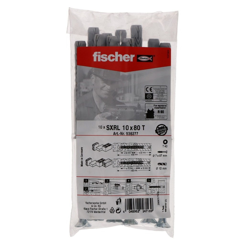 fischer 536277 - Fixation pour cadres SXRL 10 x 80 T en acier électrozingué (10pcs)