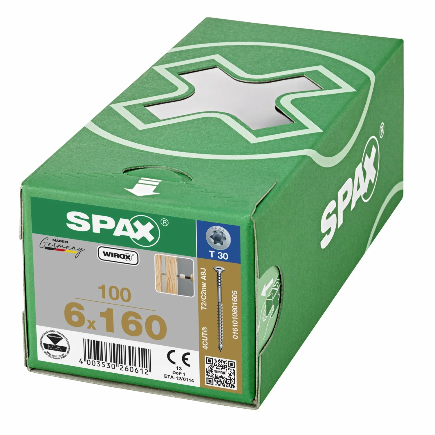 SPAX 161010601605 - Vis de réglage, 6 x 160mm, 100 pièces, tête plate, T-STAR plus T30, rainures de retenue, 4CUT, WIROX --image