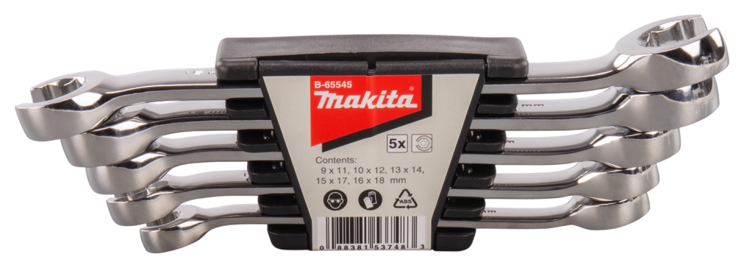 Makita B-65545 5-delige Ringsleutelset open - 9-18mm