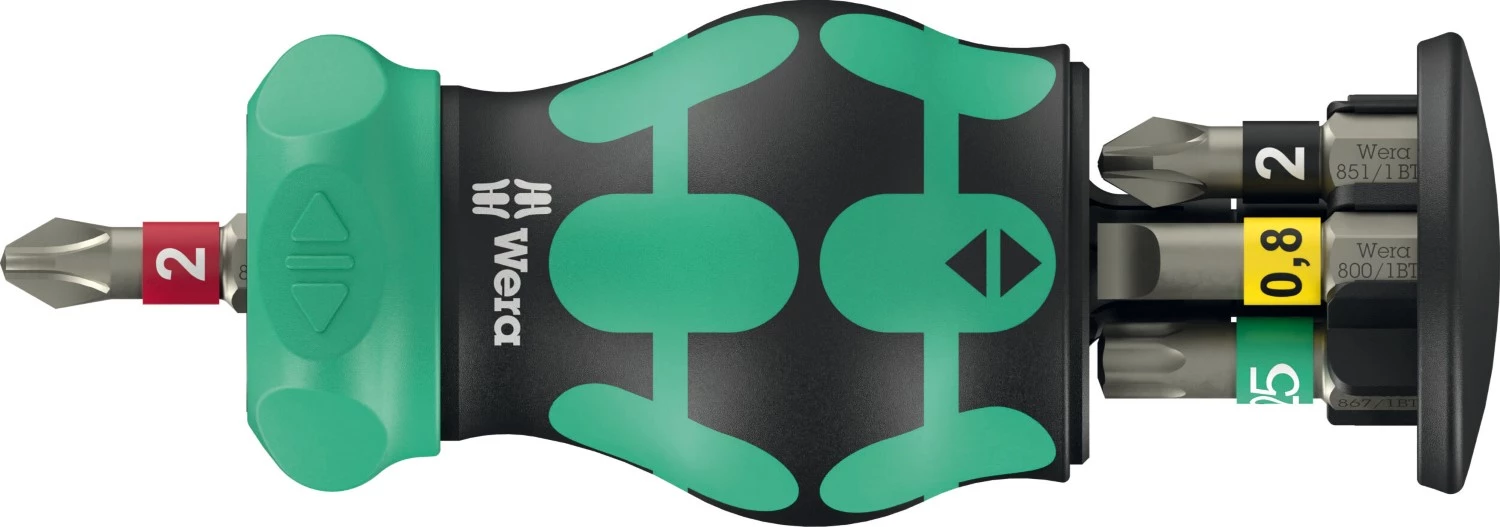 Wera 05008892001 Kraftform Kompakt Stubby Magazin RA 2 tournevis à embouts interchangeables - 6 en 1 multi-embouts - avec fonction cliquet-image