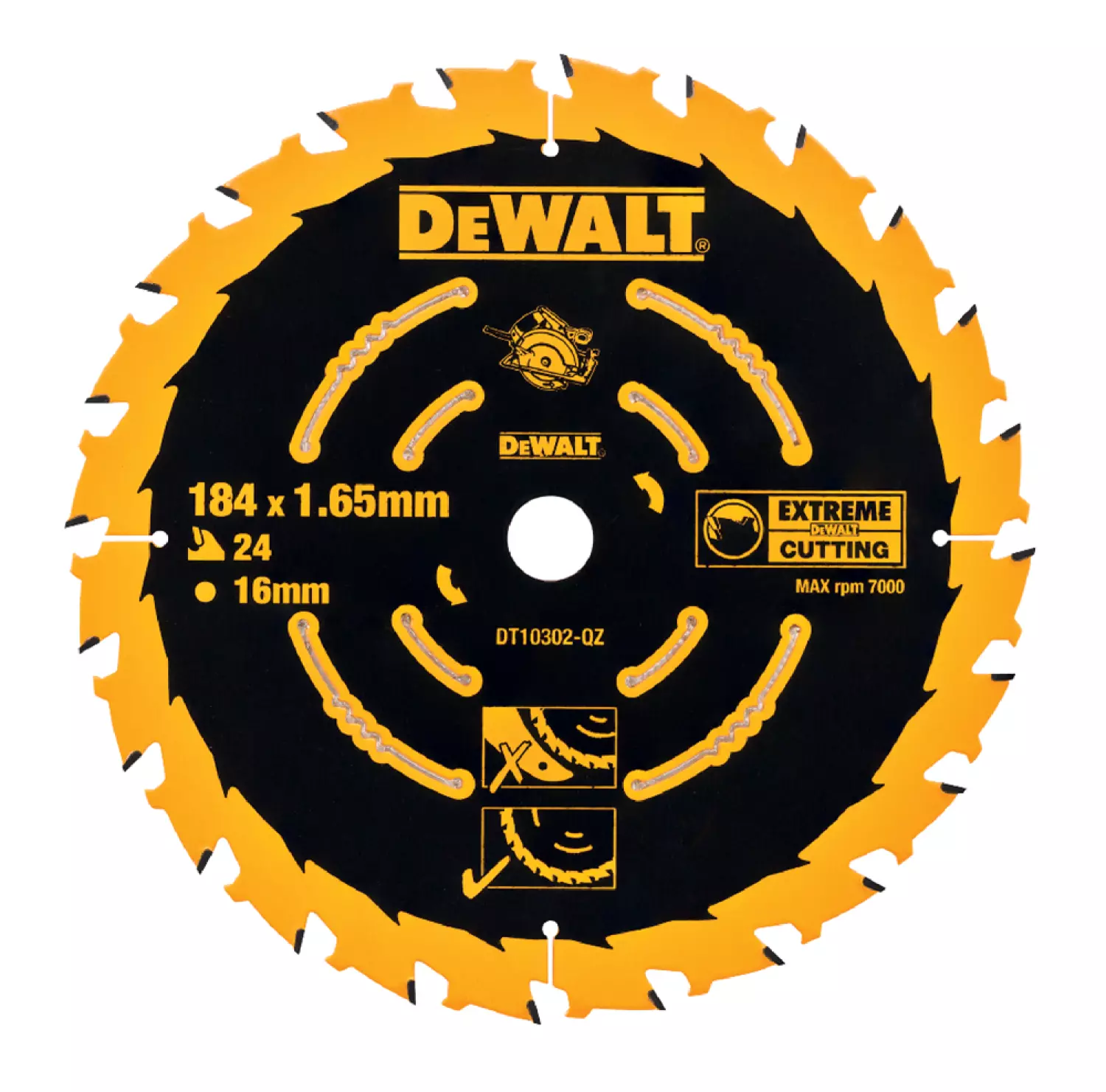 DeWALT DT10302 Extreme Cirkelzaagblad - 184 x 16 x 24T - Hout (Met nagels)-image