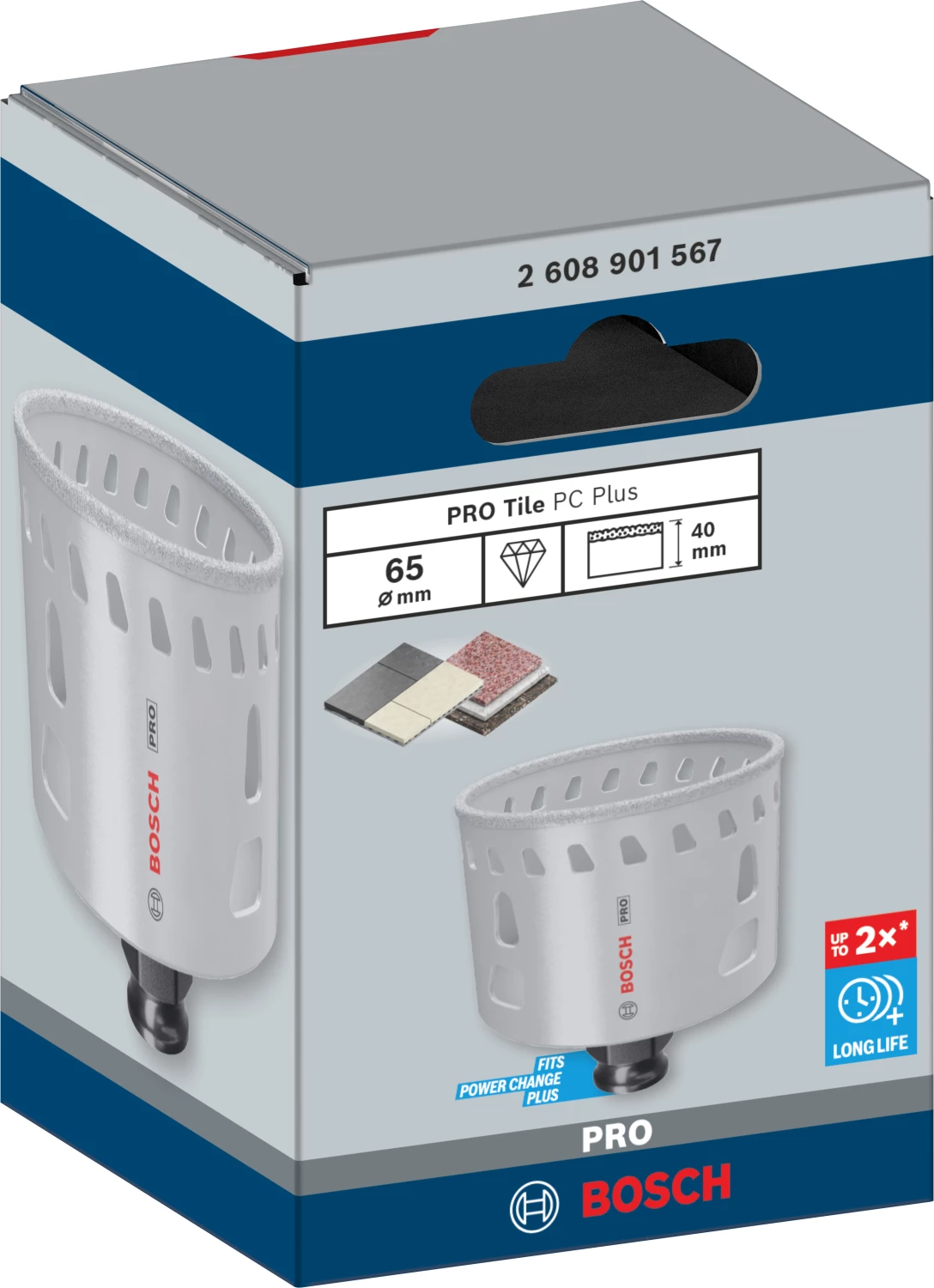 Bosch 2608901567 Scie cloche diamantée PRO Tile PC Plus pour carrelage - 65 mm-image