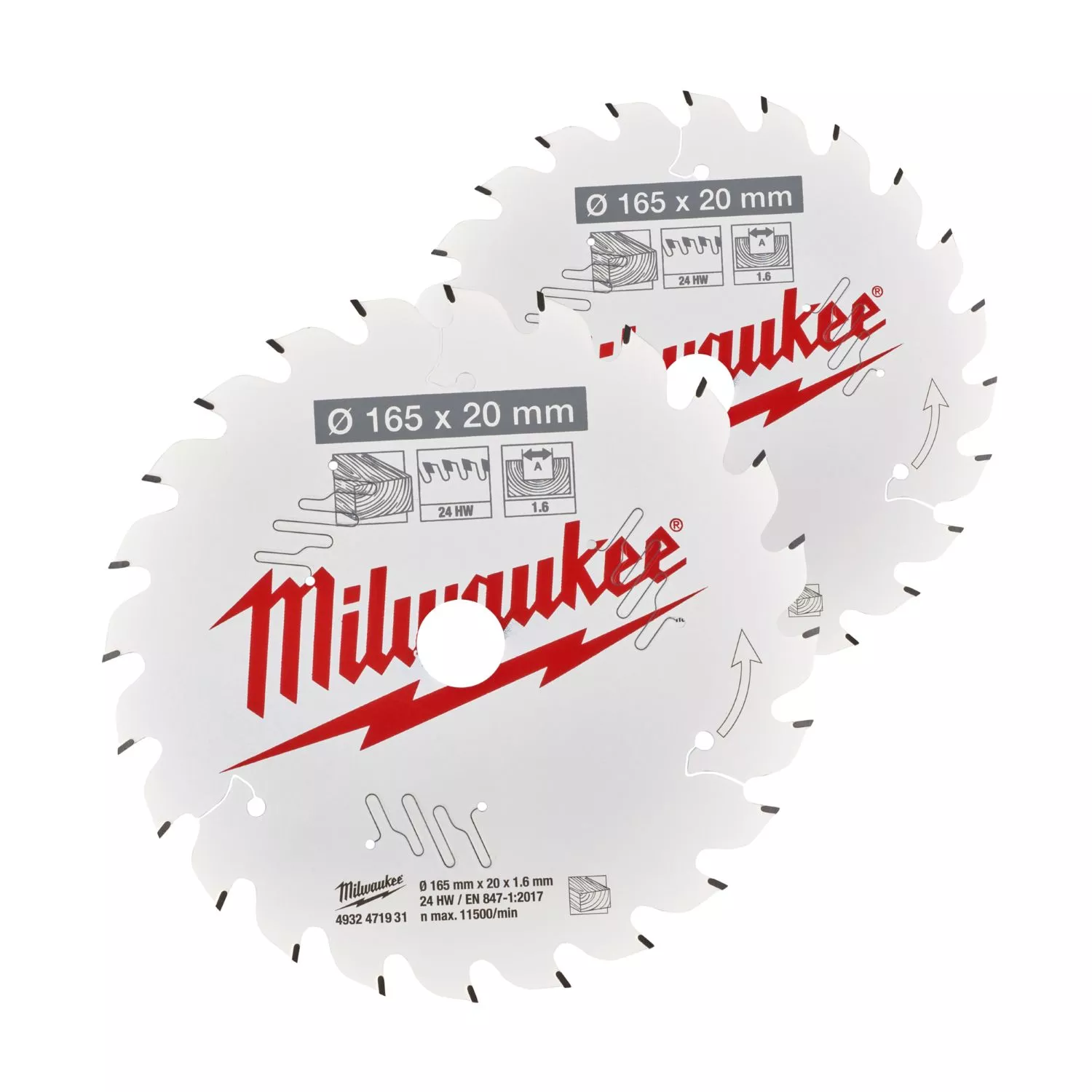 Milwaukee 4932492433 Lame de scie circulaire - 165 x 20 mm x 40T - bois - lot de deux-image
