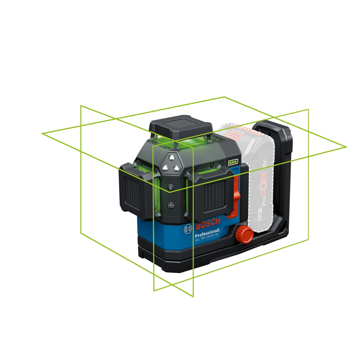 Bosch GLL 18V-120-33 CG 18V accu kruislijnlaser body in L-Boxx - groen - 3x 360-image