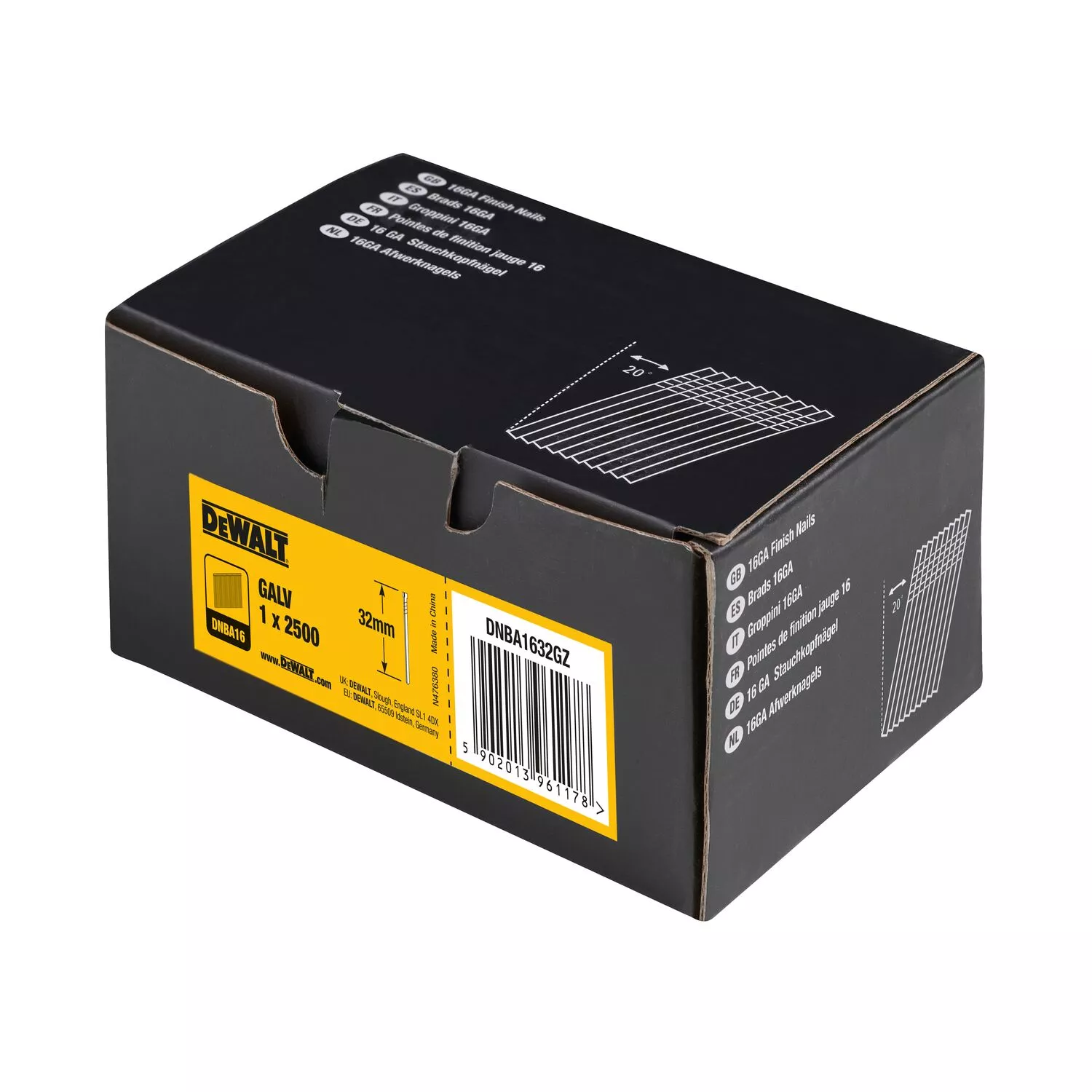 DeWALT DNBA1632GZ Clous galvanisé à 20° - 16 Gauge - 1.6x32mm (2500pcs)-image