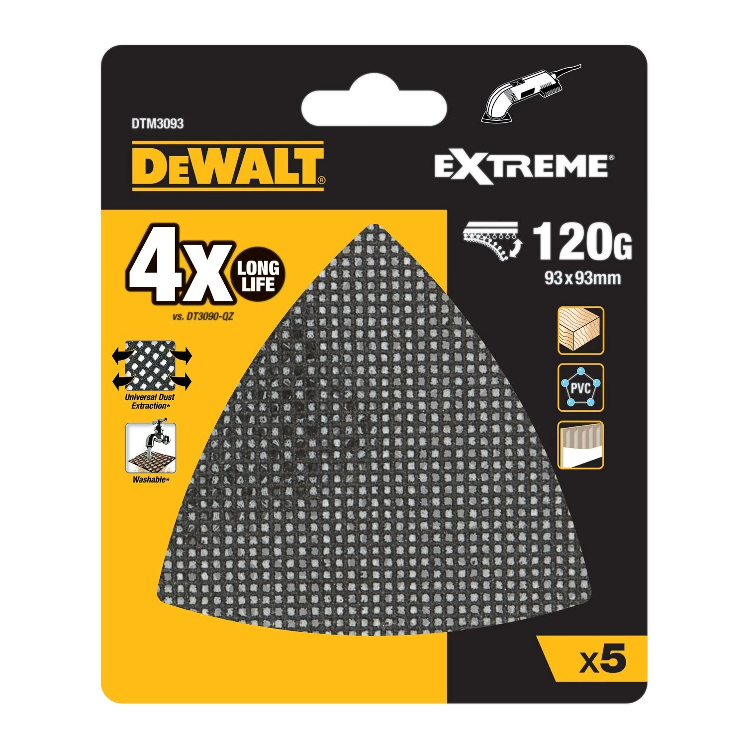 DeWALT DTM3093 Mesh schuurgaas - K120 - 93x93mm - 5st