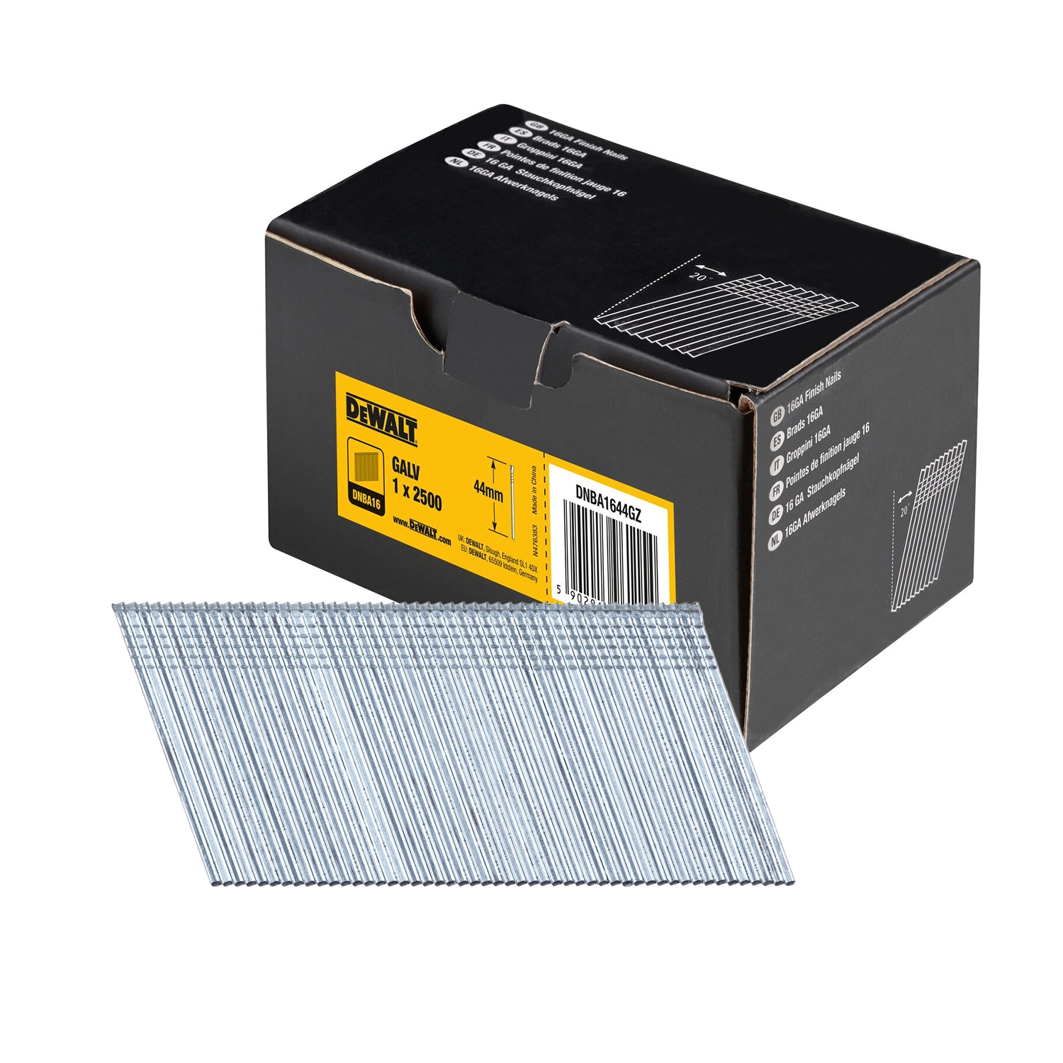 DeWALT DNBA1644GZ Gegalvaniseerde Brads schuin 20° - 16 Gauge - 1.6x44mm (2500st)-image