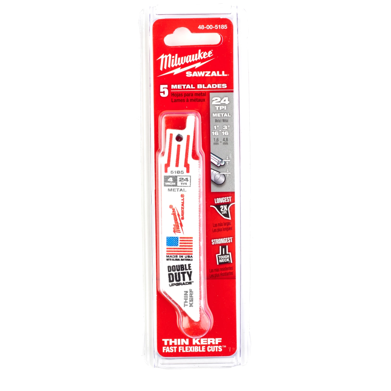 Milwaukee 48475185 Lame de scie alternative Sawzall à trait de scie fin - 100 x 25TPI - métal - 5 pcs.-image