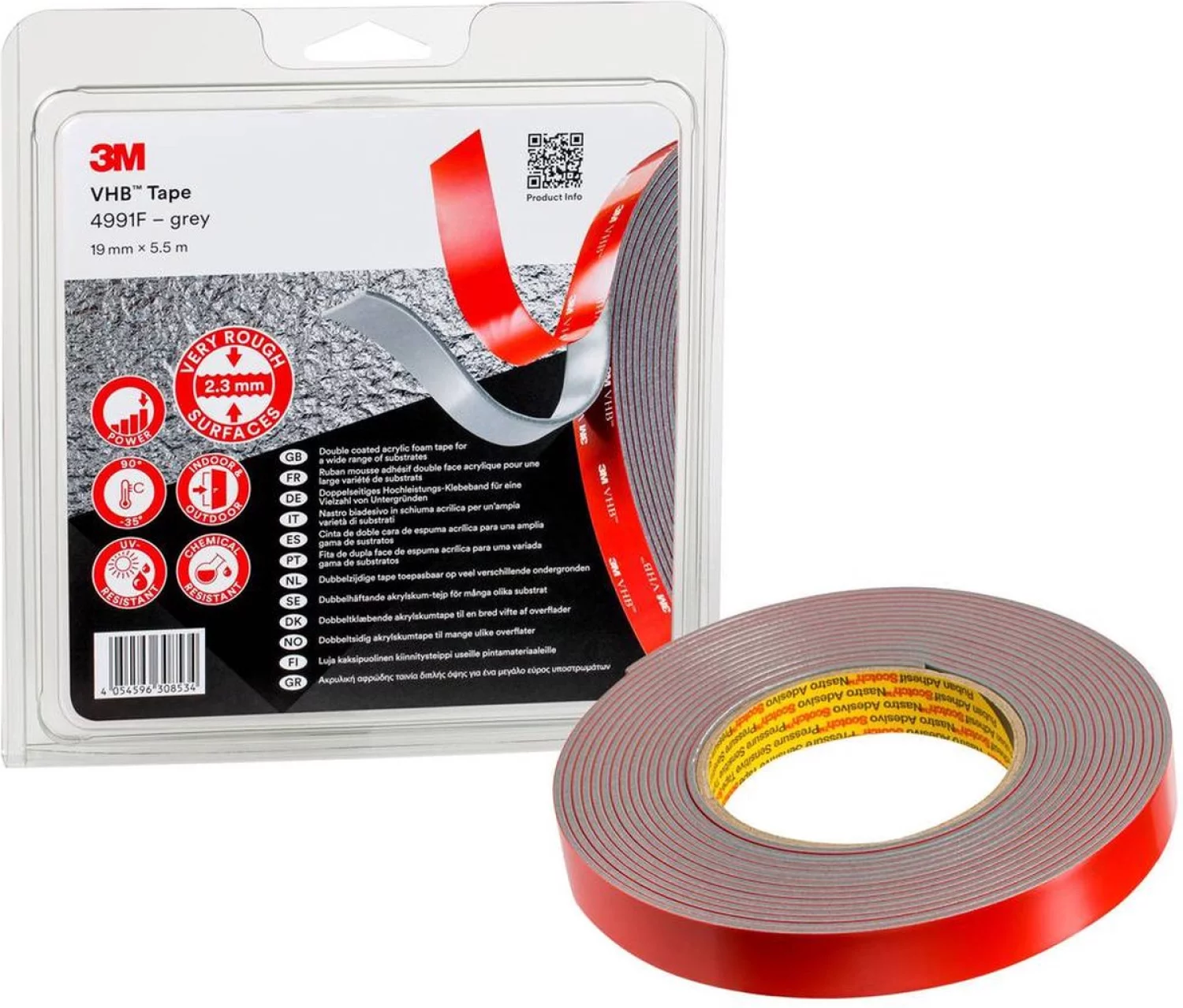 3M 4991F VHB tape Grijs - 19mm x 5.5 m x 2.3mm-image