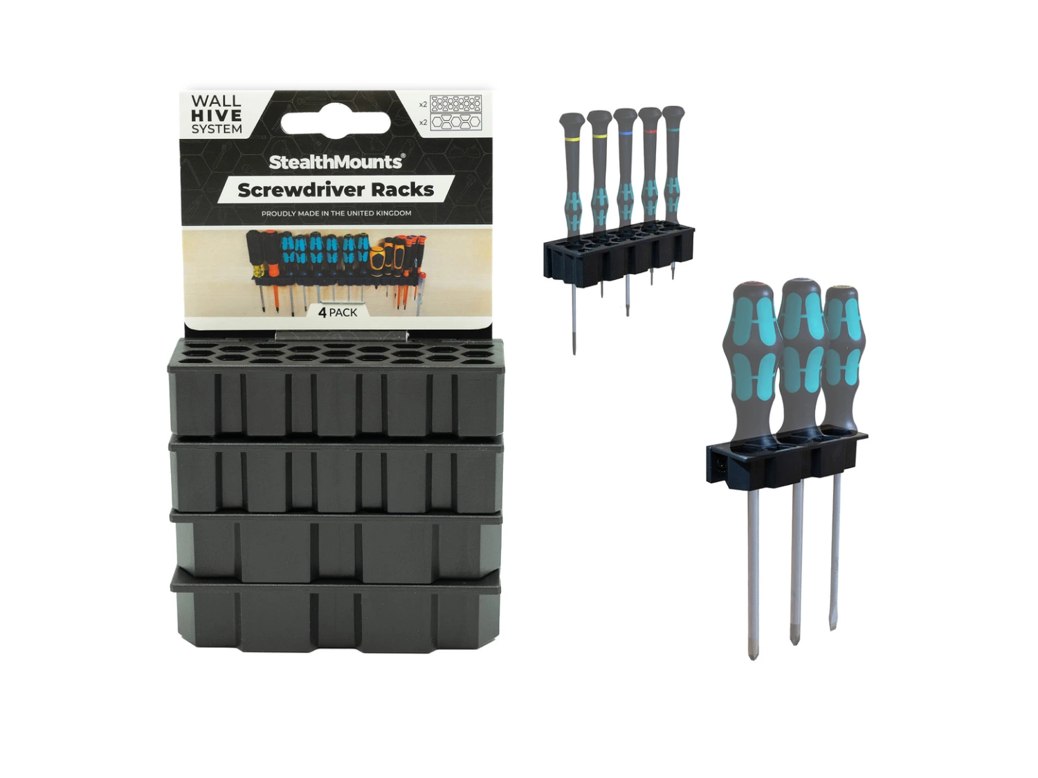 StealthMounts WH-BLK-SD-4 Supports muraux pour outils - Noir - 4 pièces-image