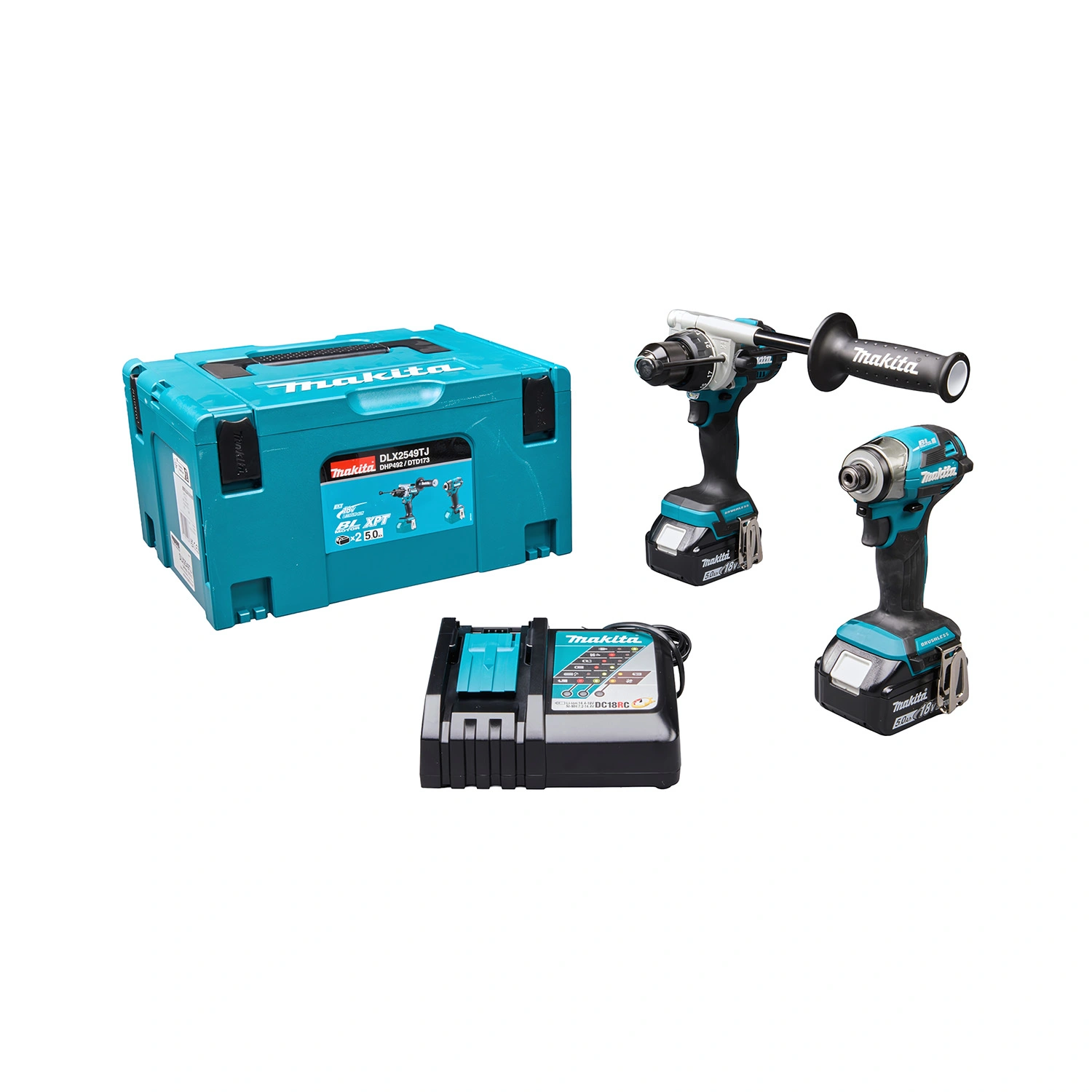 Makita DLX2549TJ LXT 18V Li-Ion accu klopboor-/schroefmachine (DHP492) & slagschroevendraaier (DTD173) combiset (2x 5.0Ah accu) in Mbox