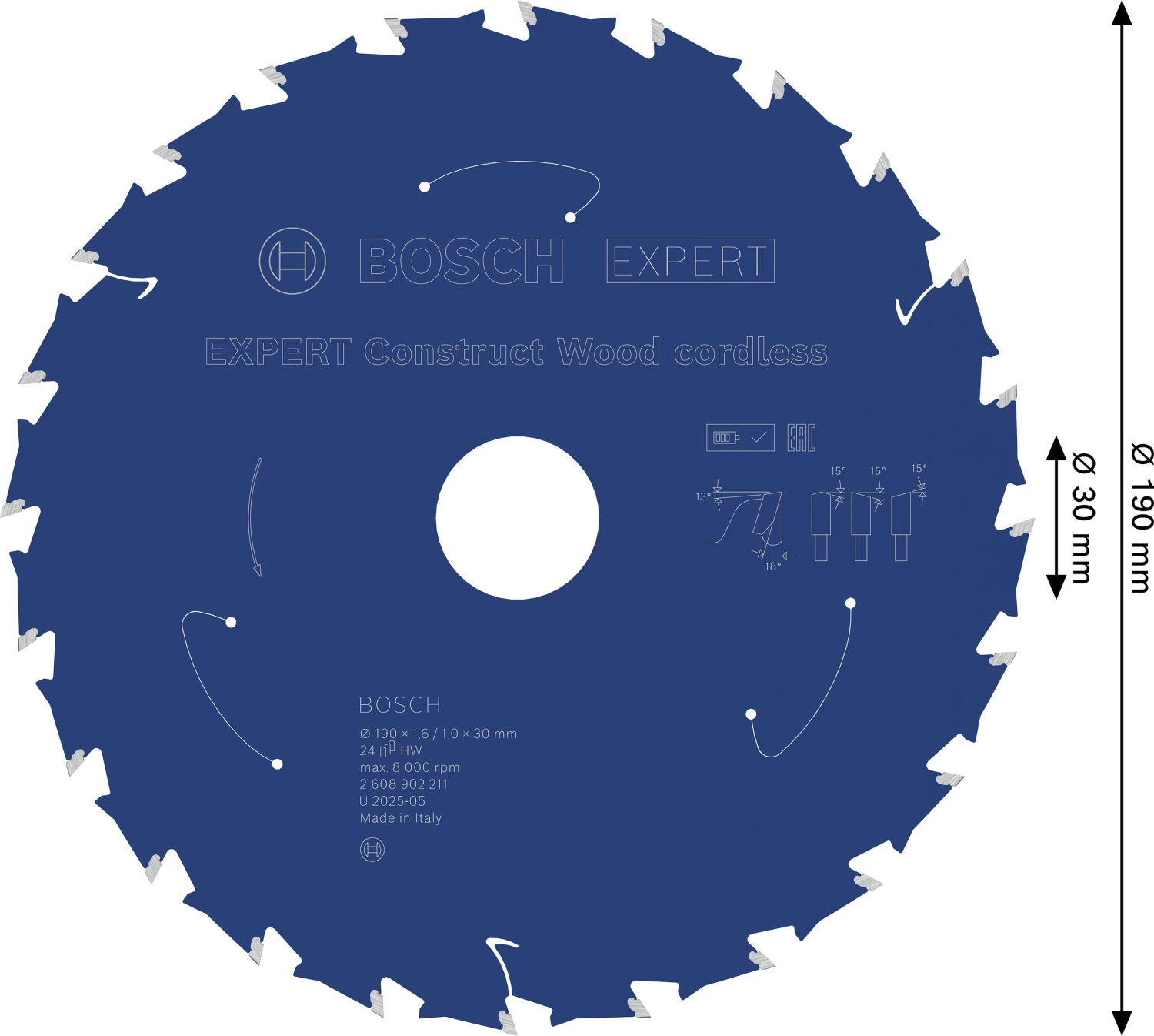 Bosch 2608902211 EXPERT cirkelzaagblad - 190 x 30 x 24T - hout-image