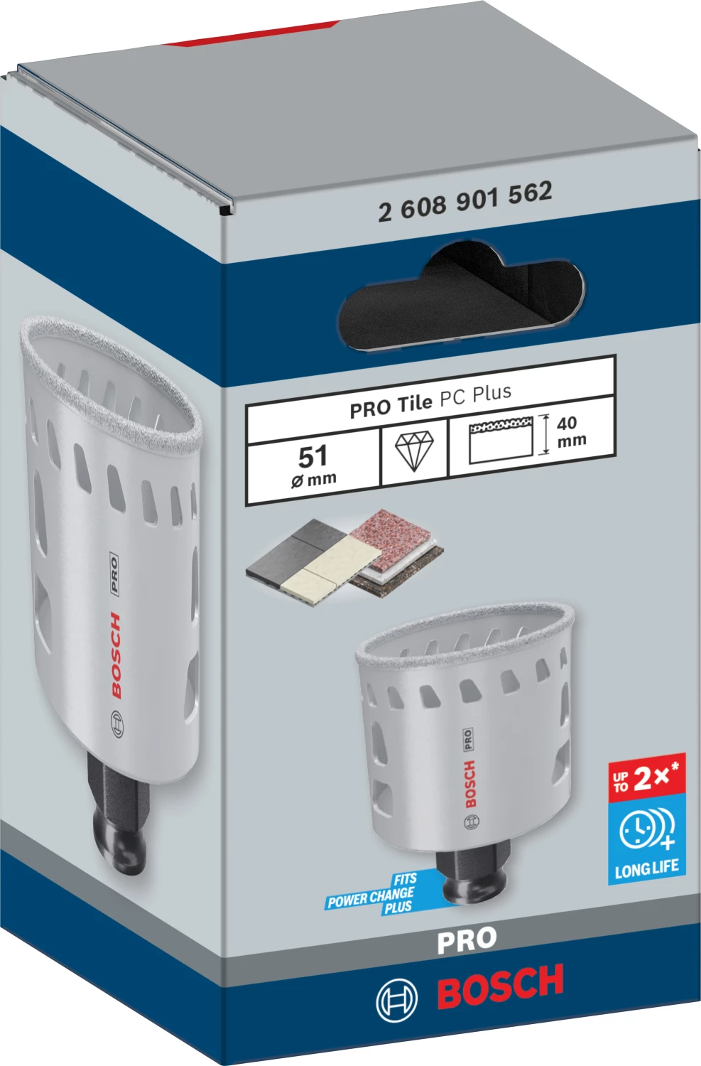 Bosch 2608901562 Scie cloche diamantée PRO Tile PC Plus pour carrelage - 51 mm-image
