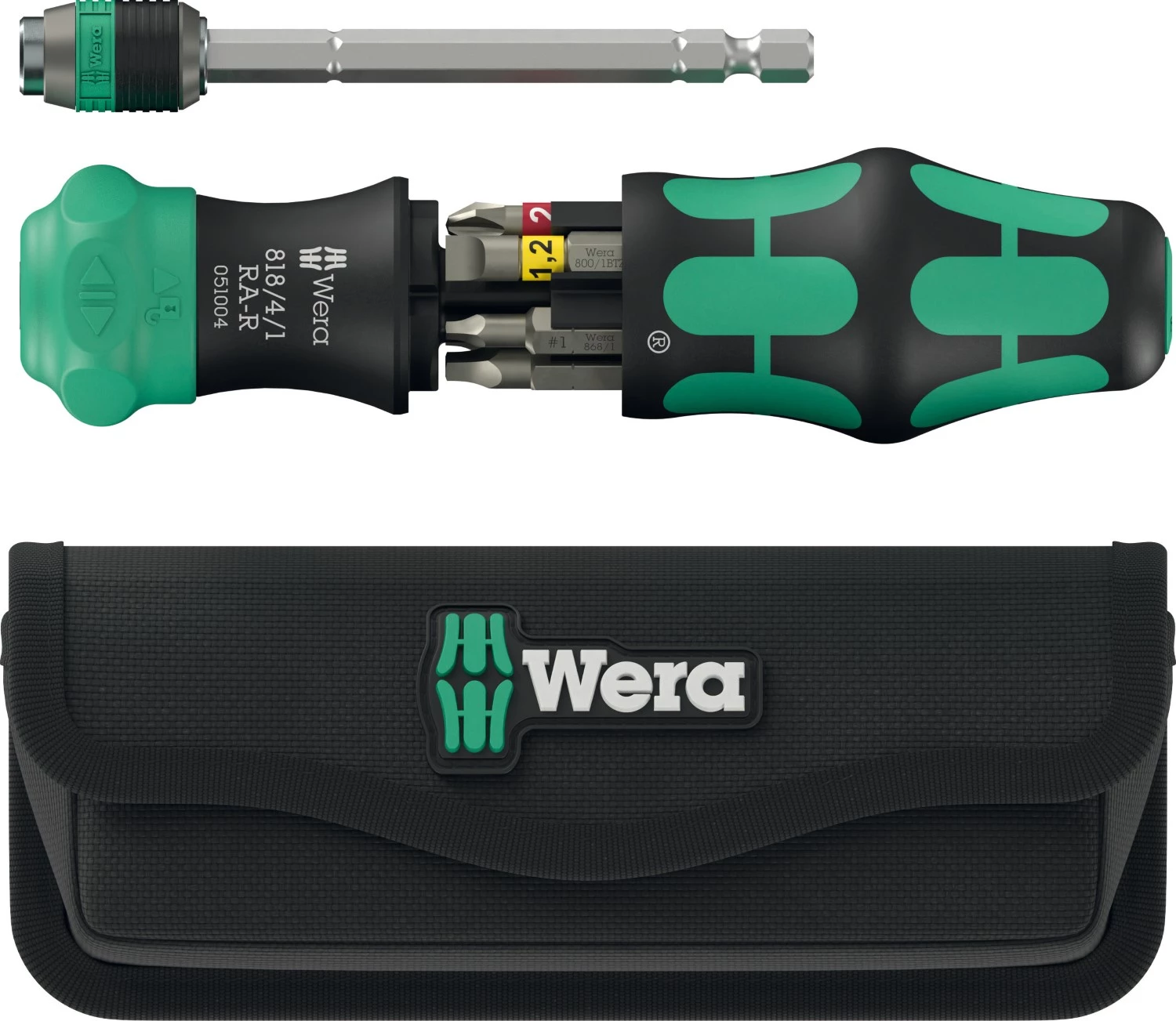 Wera 05051516001 Kraftform Kompakt 26 RA-R Tournevis à embout interchangeable dans un étui - 6 en 1 multi-embouts - avec fonction cliquet-image