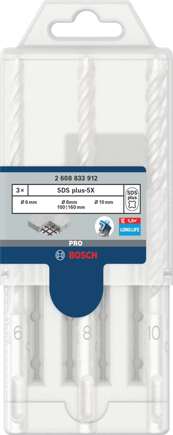 Bosch 2608833912 Jeu de forets SDS plus-5X PRO - 6/8/10 mm (3 pièces)-image