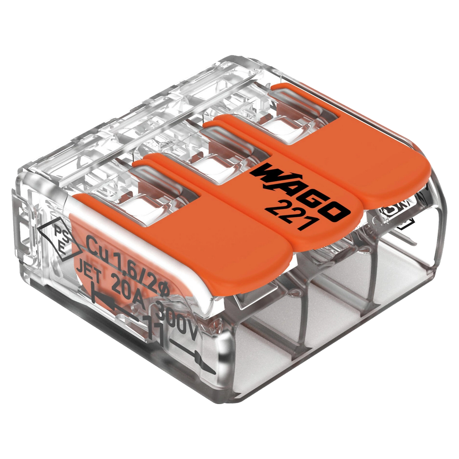 Wago 221-413 Lasklem 3-polig - 4mm - hersluitbaar - transparant-oranje (50 st)-image