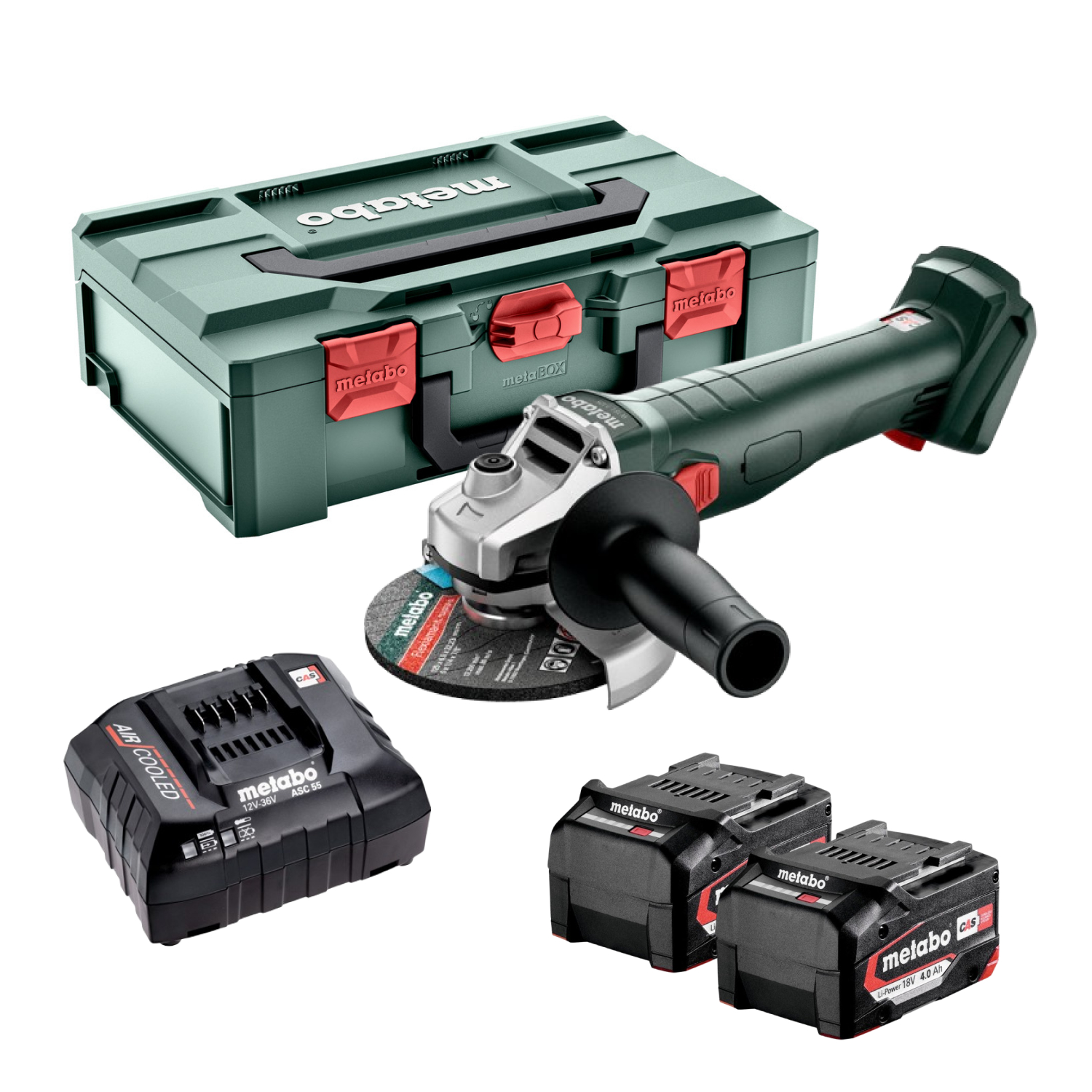 Metabo W 18 7-125 18V Li-Ion accu haakse slijper set (2x 4.0Ah accu) in metaBOX - 125mm-image
