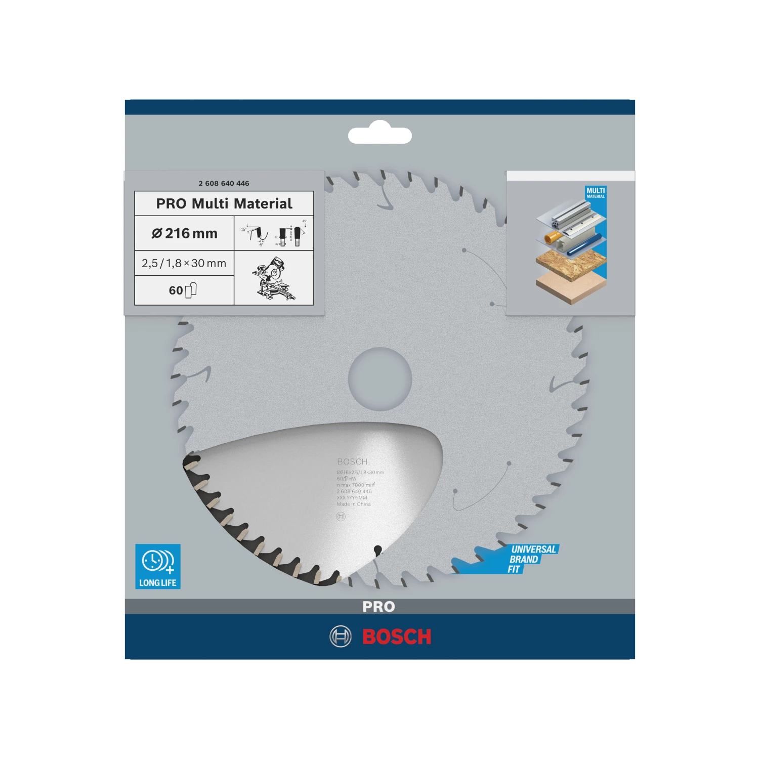 Bosch 2608640446 PRO cirkelzaagblad - 216 x 30 x 60T - multi materiaal-image